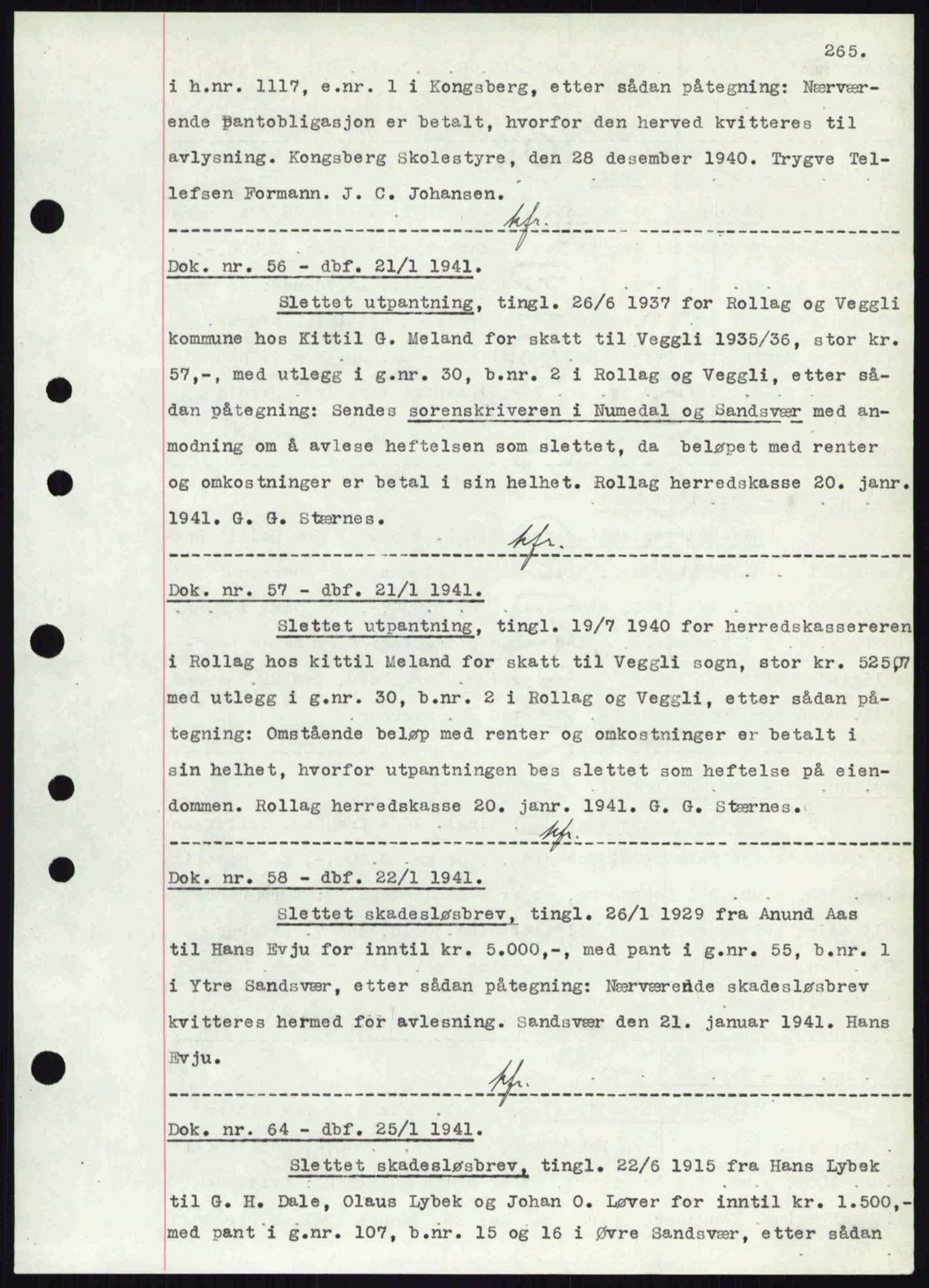 Numedal og Sandsvær sorenskriveri, AV/SAKO-A-128/G/Ga/Gaa/L0069: Mortgage book no. C1, 1937-1944, Diary no: : 56/1941