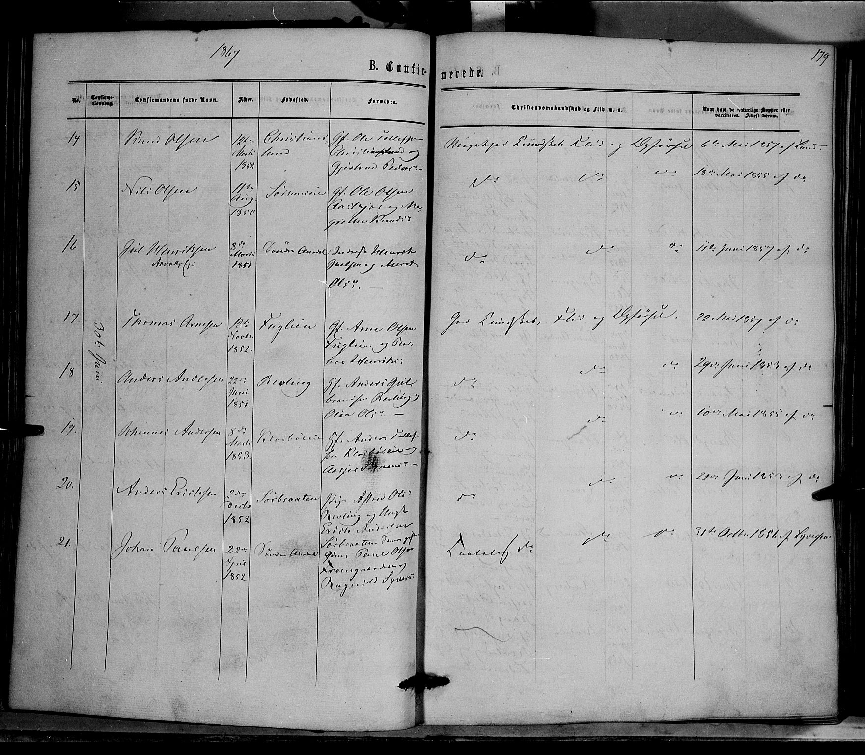 Nord-Aurdal prestekontor, AV/SAH-PREST-132/H/Ha/Haa/L0008: Parish register (official) no. 8, 1863-1875, p. 179