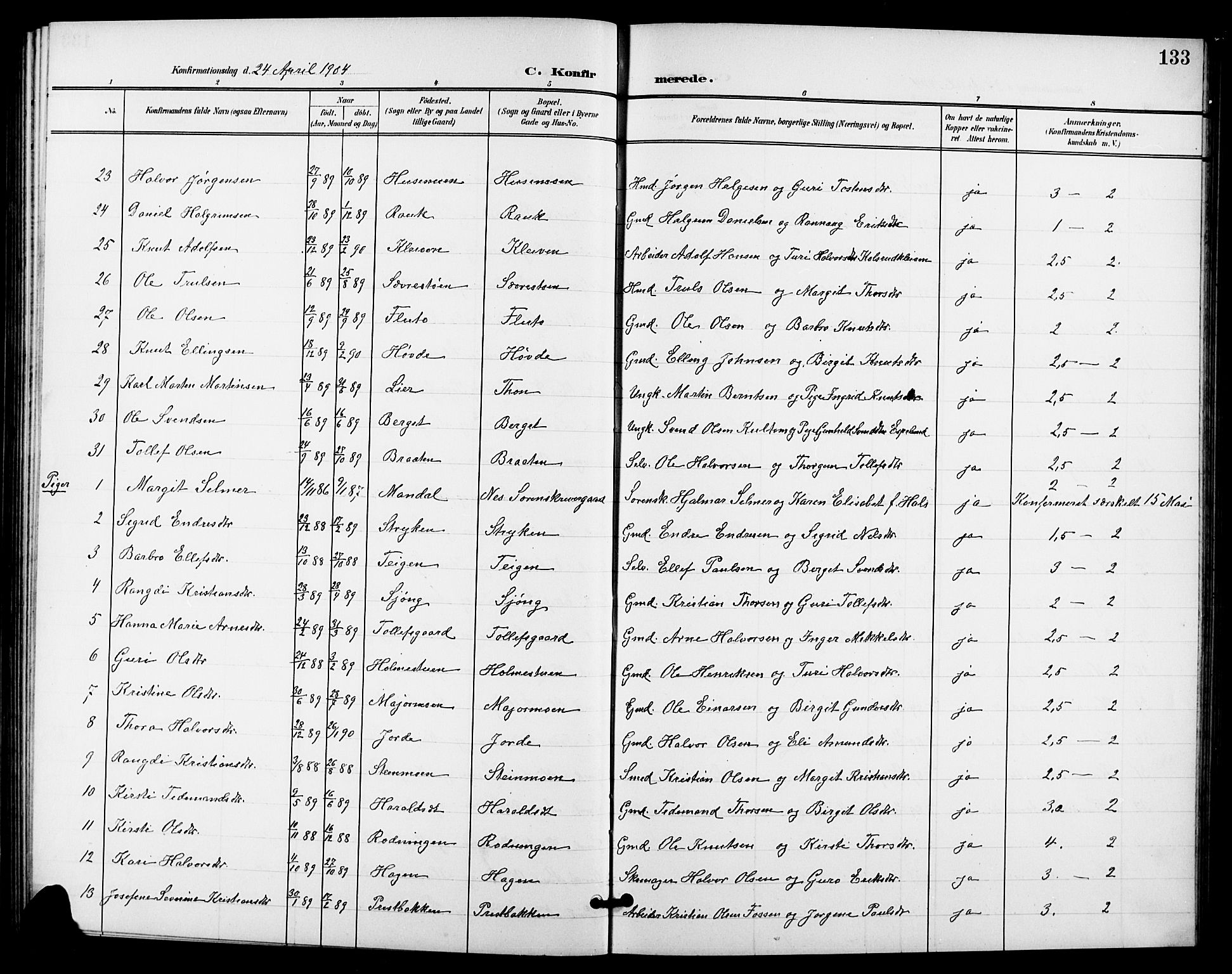 Nes kirkebøker, AV/SAKO-A-236/G/Ga/L0004: Parish register (copy) no. I 4, 1900-1925, p. 133