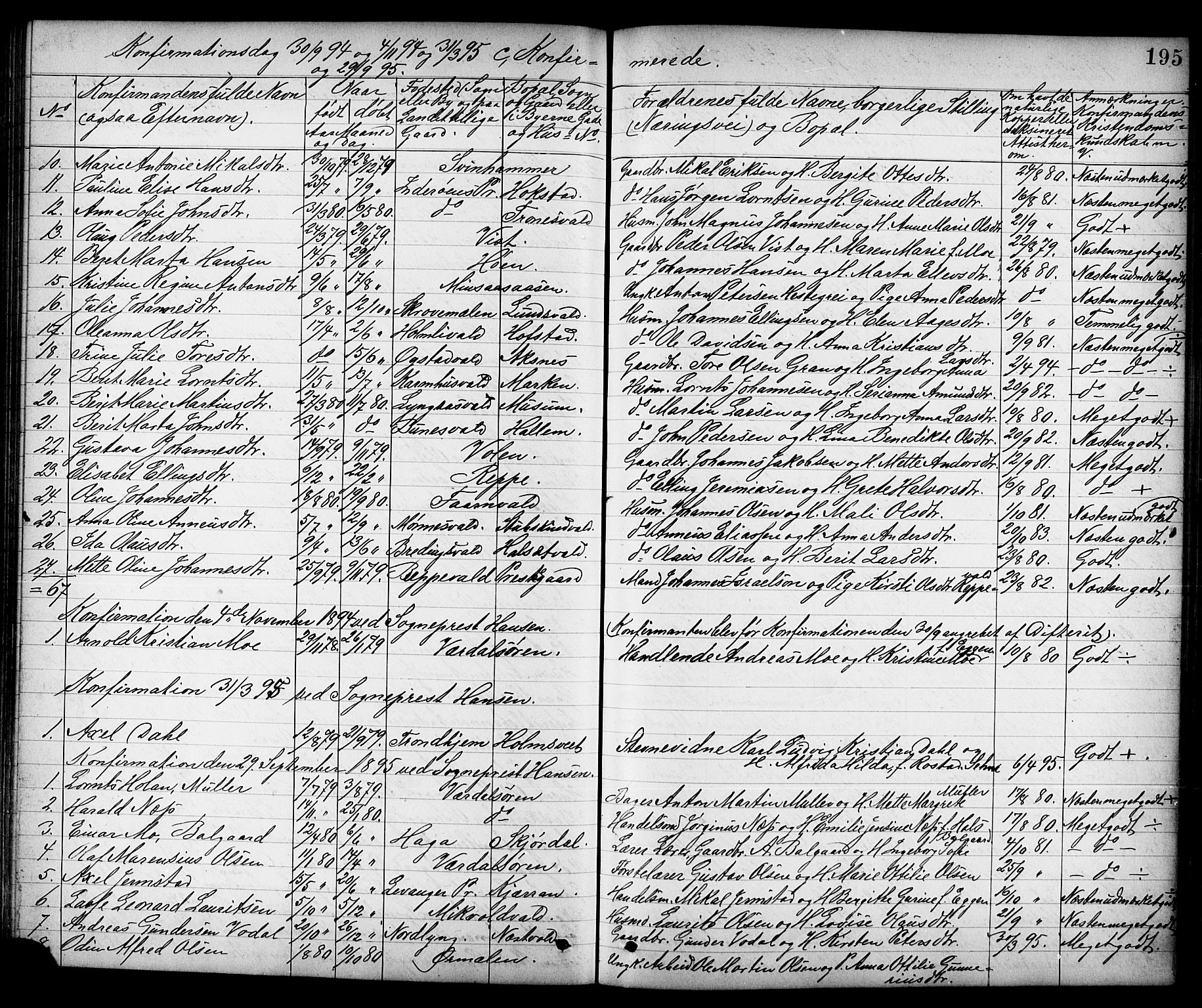 Ministerialprotokoller, klokkerbøker og fødselsregistre - Nord-Trøndelag, SAT/A-1458/723/L0257: Parish register (copy) no. 723C05, 1890-1907, p. 195