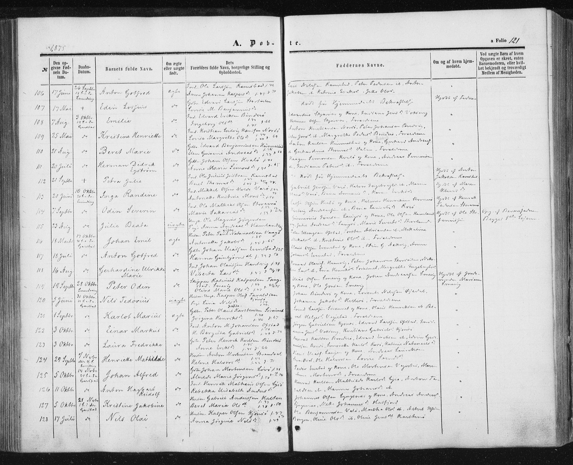 Ministerialprotokoller, klokkerbøker og fødselsregistre - Nord-Trøndelag, AV/SAT-A-1458/784/L0670: Parish register (official) no. 784A05, 1860-1876, p. 121