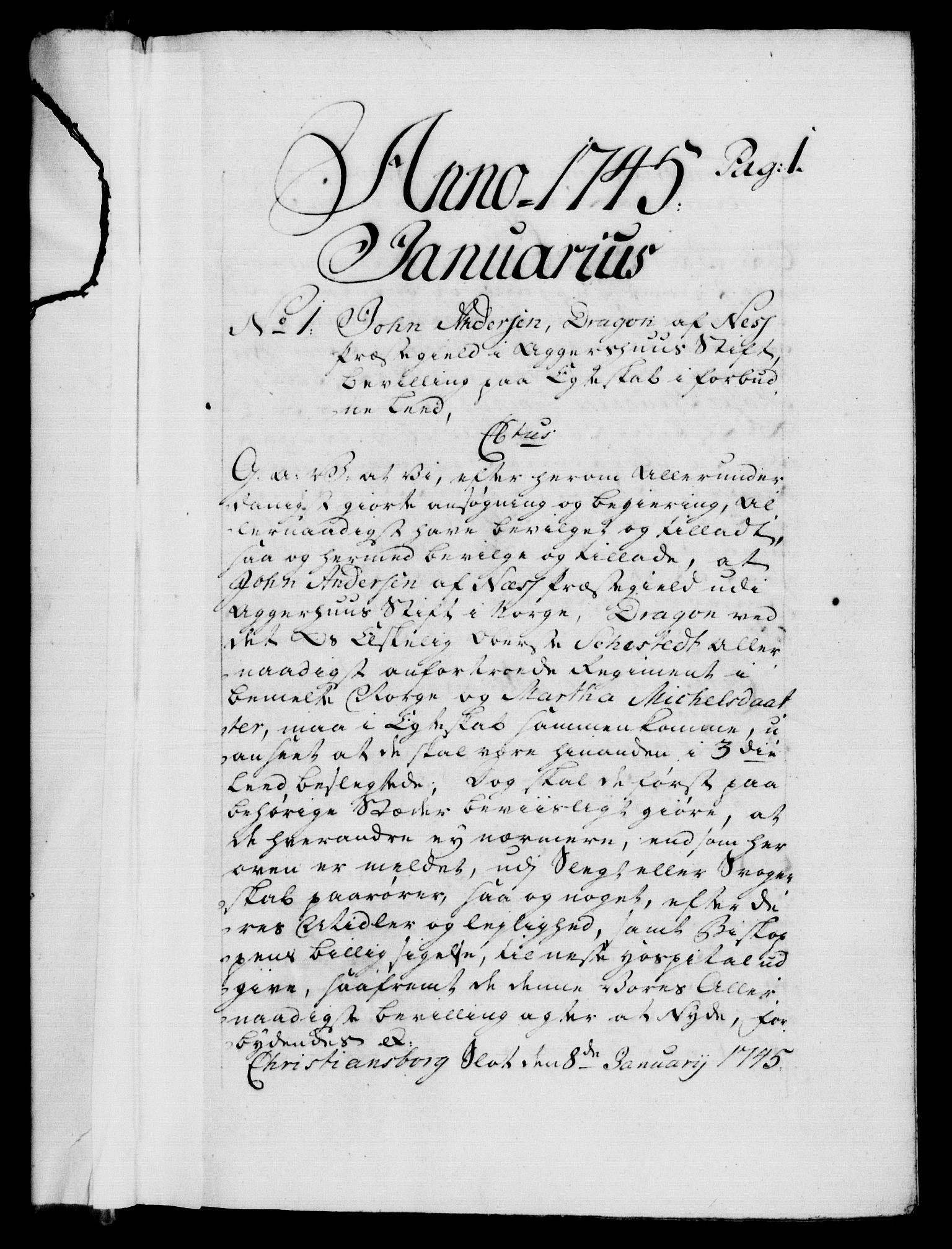 Danske Kanselli 1572-1799, AV/RA-EA-3023/F/Fc/Fca/Fcaa/L0034: Norske registre, 1745-1746, p. 1a