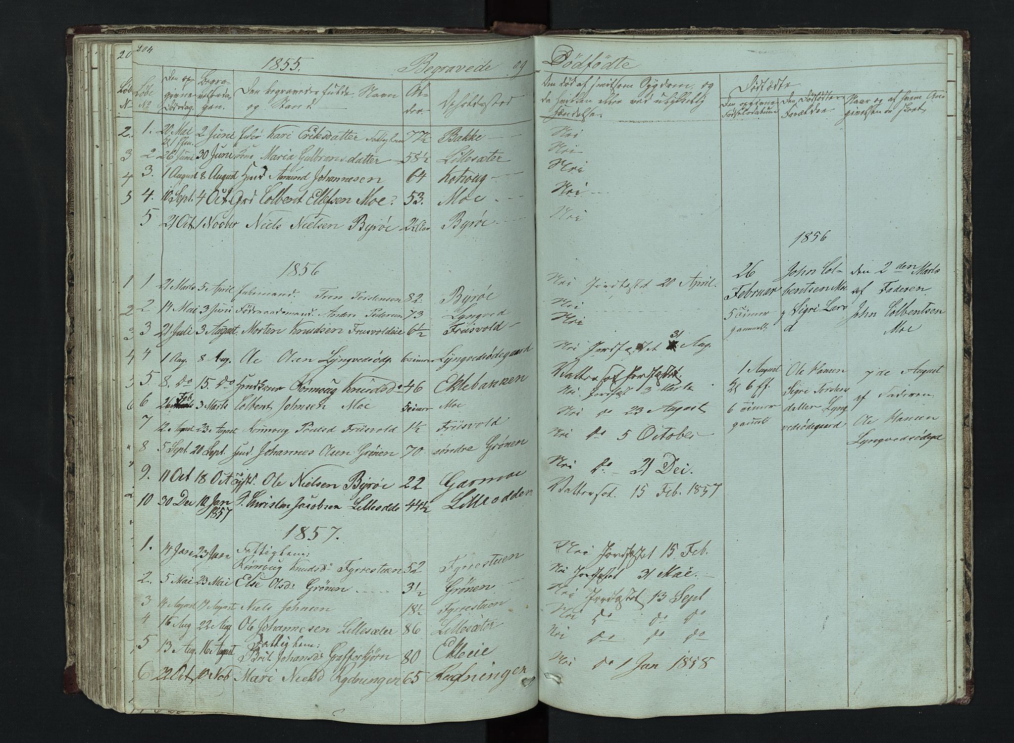 Lom prestekontor, SAH/PREST-070/L/L0014: Parish register (copy) no. 14, 1845-1876, p. 204-205