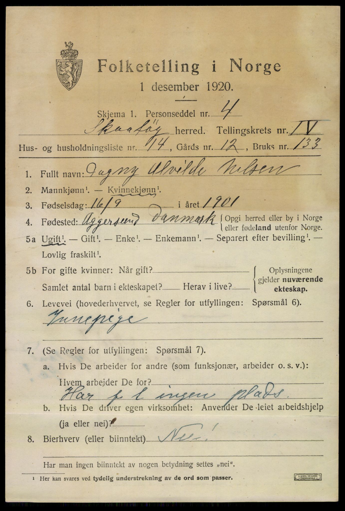 SAKO, 1920 census for Skåtøy, 1920, p. 3290