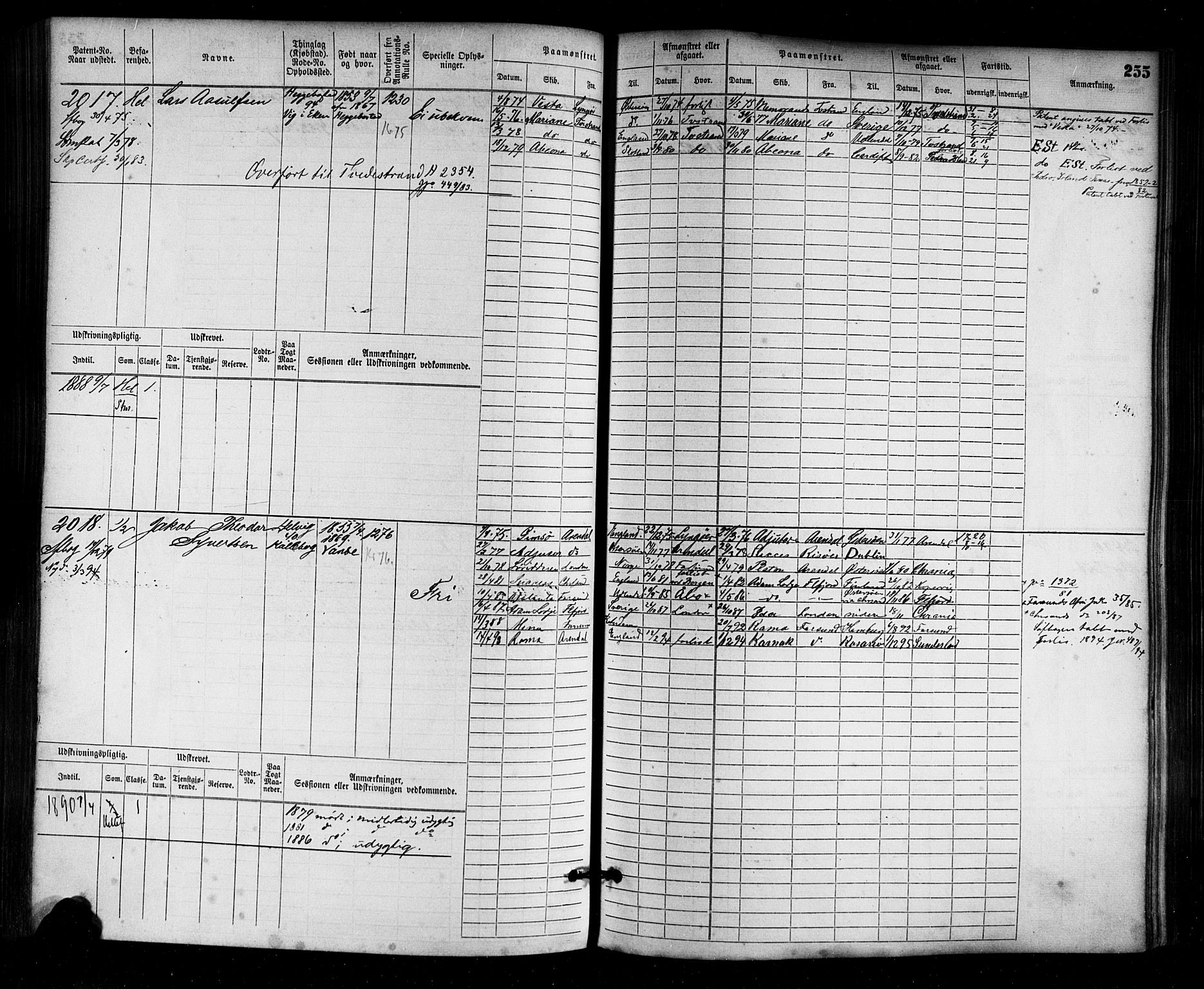 Farsund mønstringskrets, AV/SAK-2031-0017/F/Fb/L0003: Hovedrulle nr 1509-2274, M-6, 1868-1915, p. 261