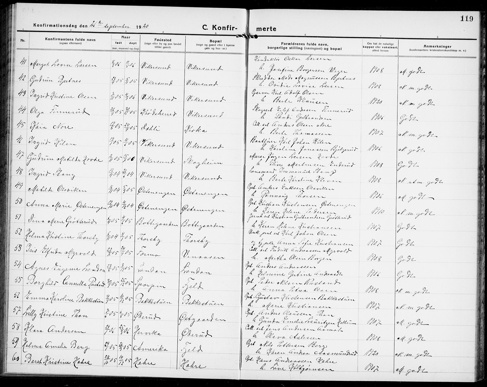 Modum kirkebøker, AV/SAKO-A-234/G/Ga/L0012: Parish register (copy) no. I 12, 1923-1933, p. 119