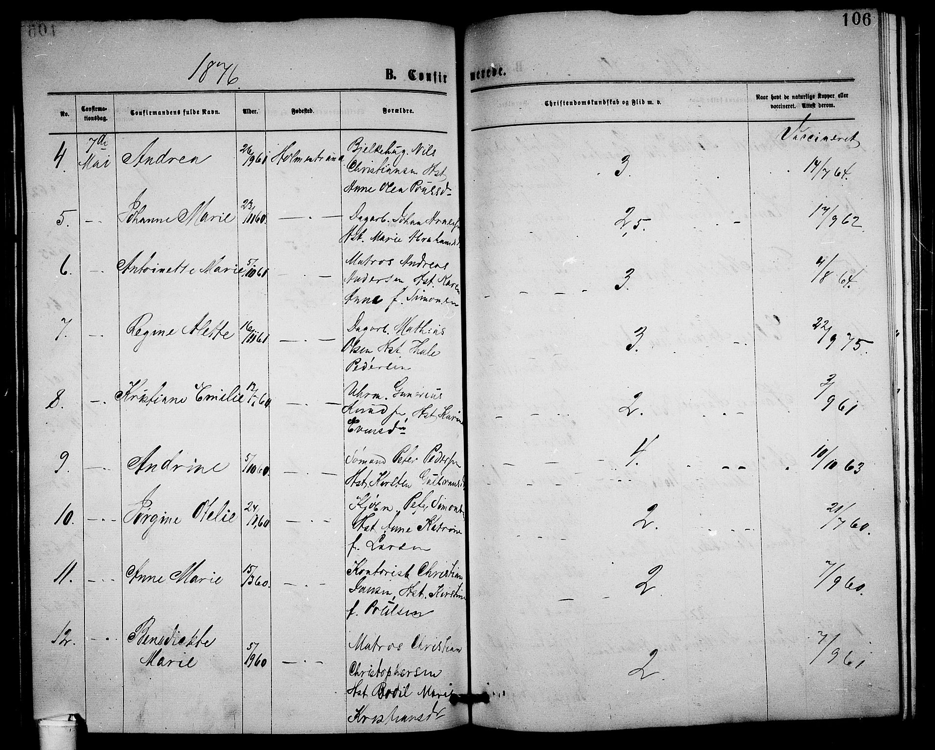 Holmestrand kirkebøker, AV/SAKO-A-346/G/Ga/L0004: Parish register (copy) no. 4, 1874-1888, p. 106