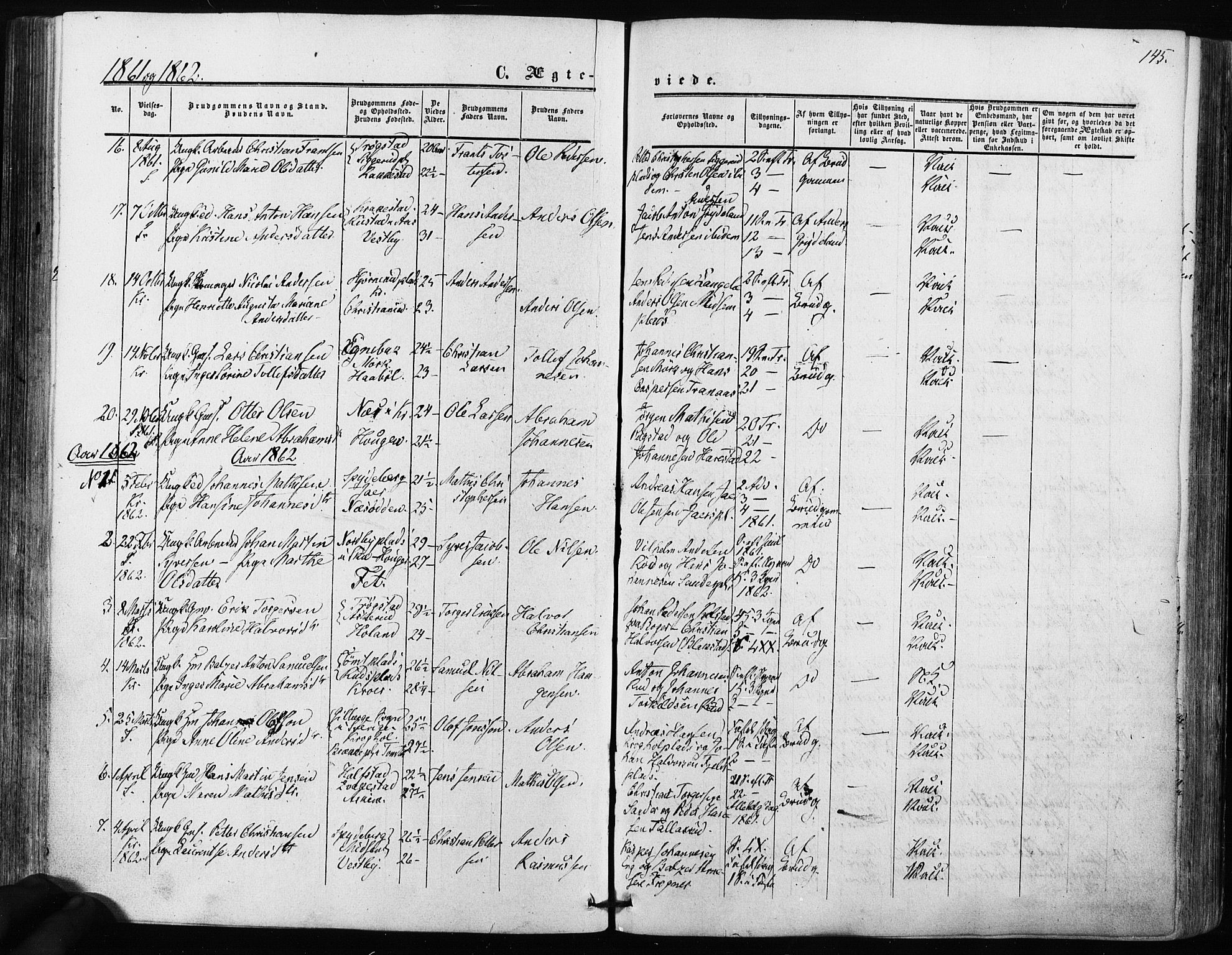 Kråkstad prestekontor Kirkebøker, SAO/A-10125a/F/Fa/L0007: Parish register (official) no. I 7, 1858-1870, p. 145