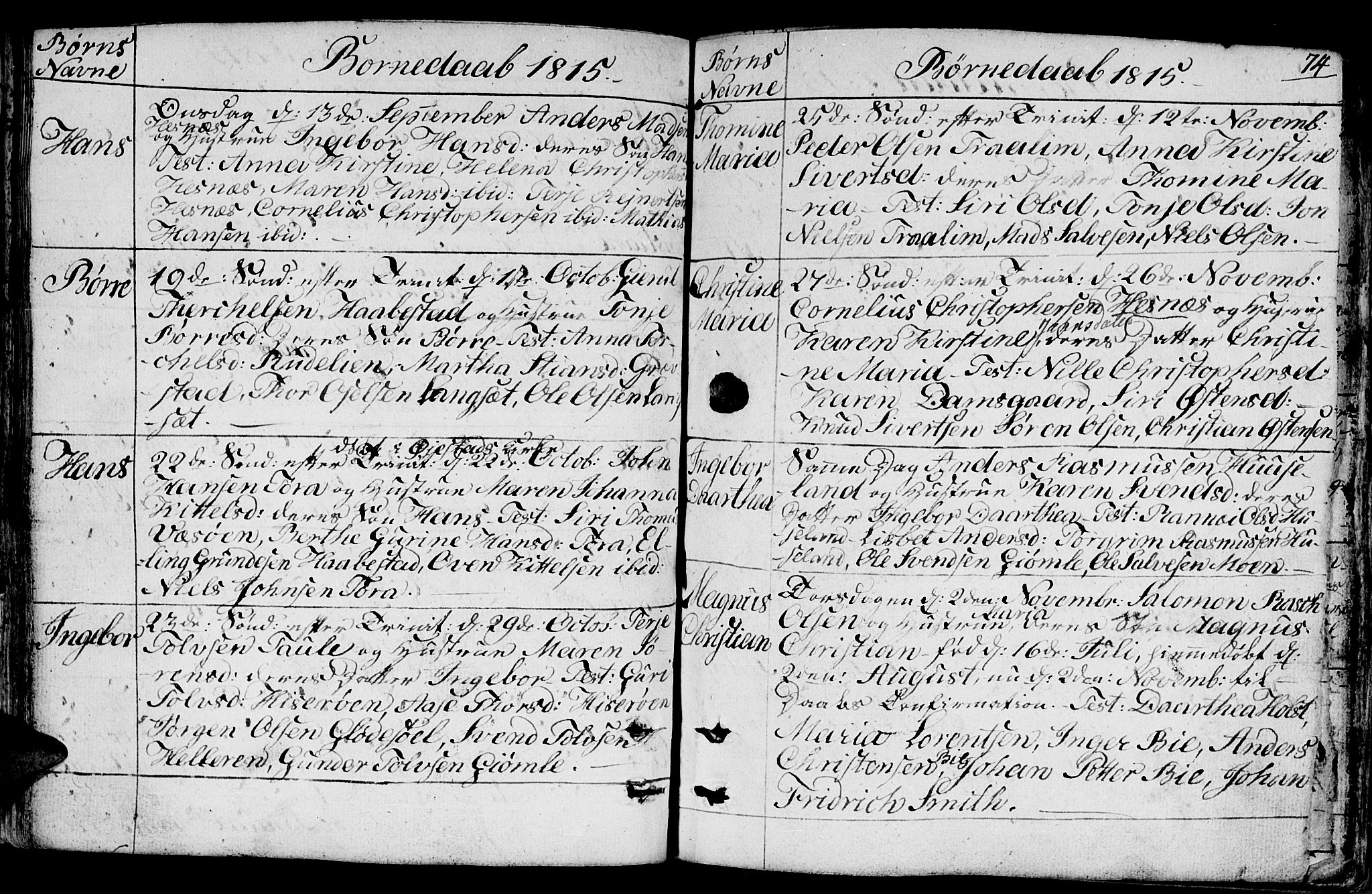 Fjære sokneprestkontor, SAK/1111-0011/F/Fb/L0006: Parish register (copy) no. B 6, 1803-1817, p. 74