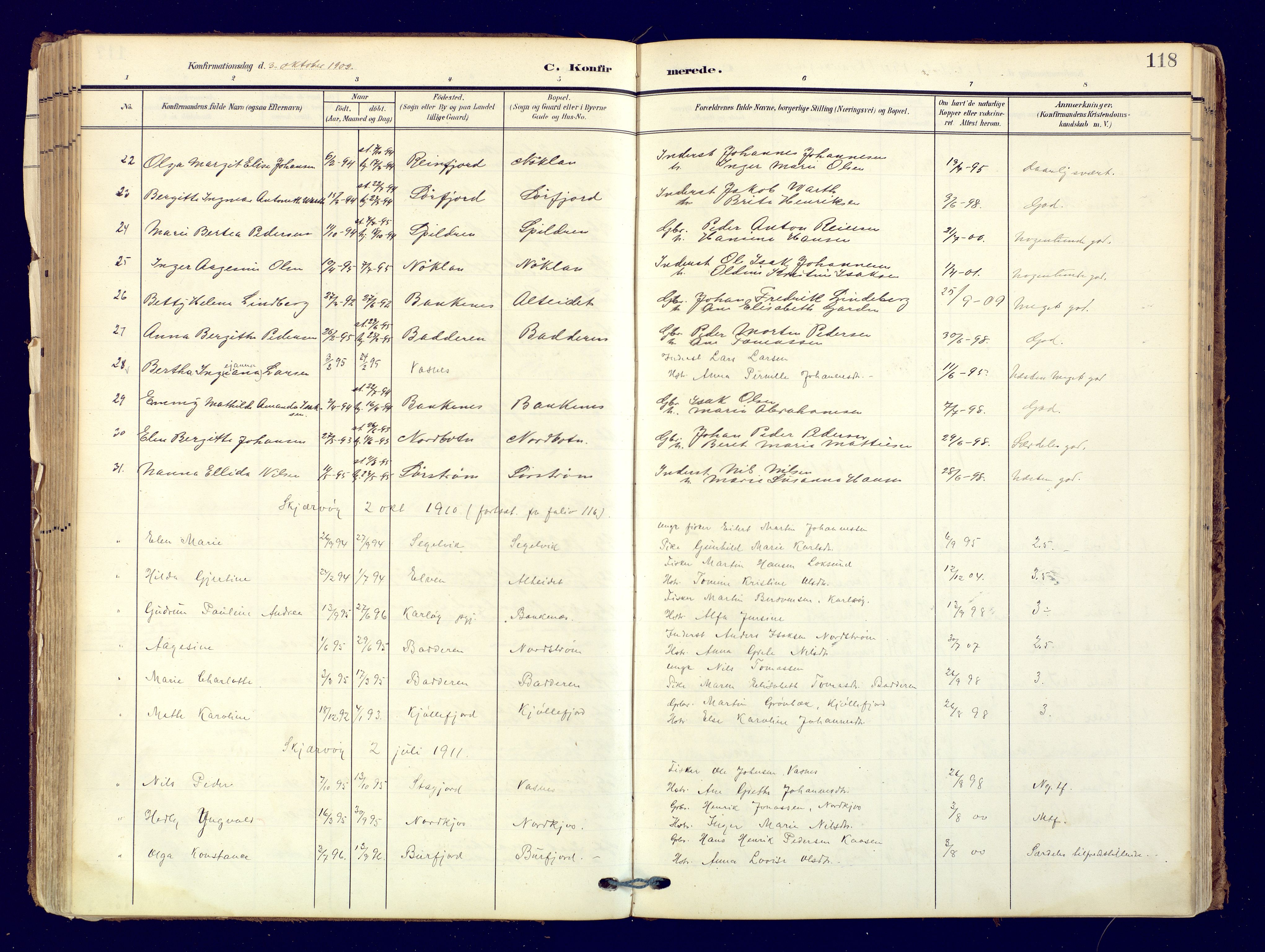 Skjervøy sokneprestkontor, SATØ/S-1300/H/Ha/Haa: Parish register (official) no. 19, 1908-1936, p. 118