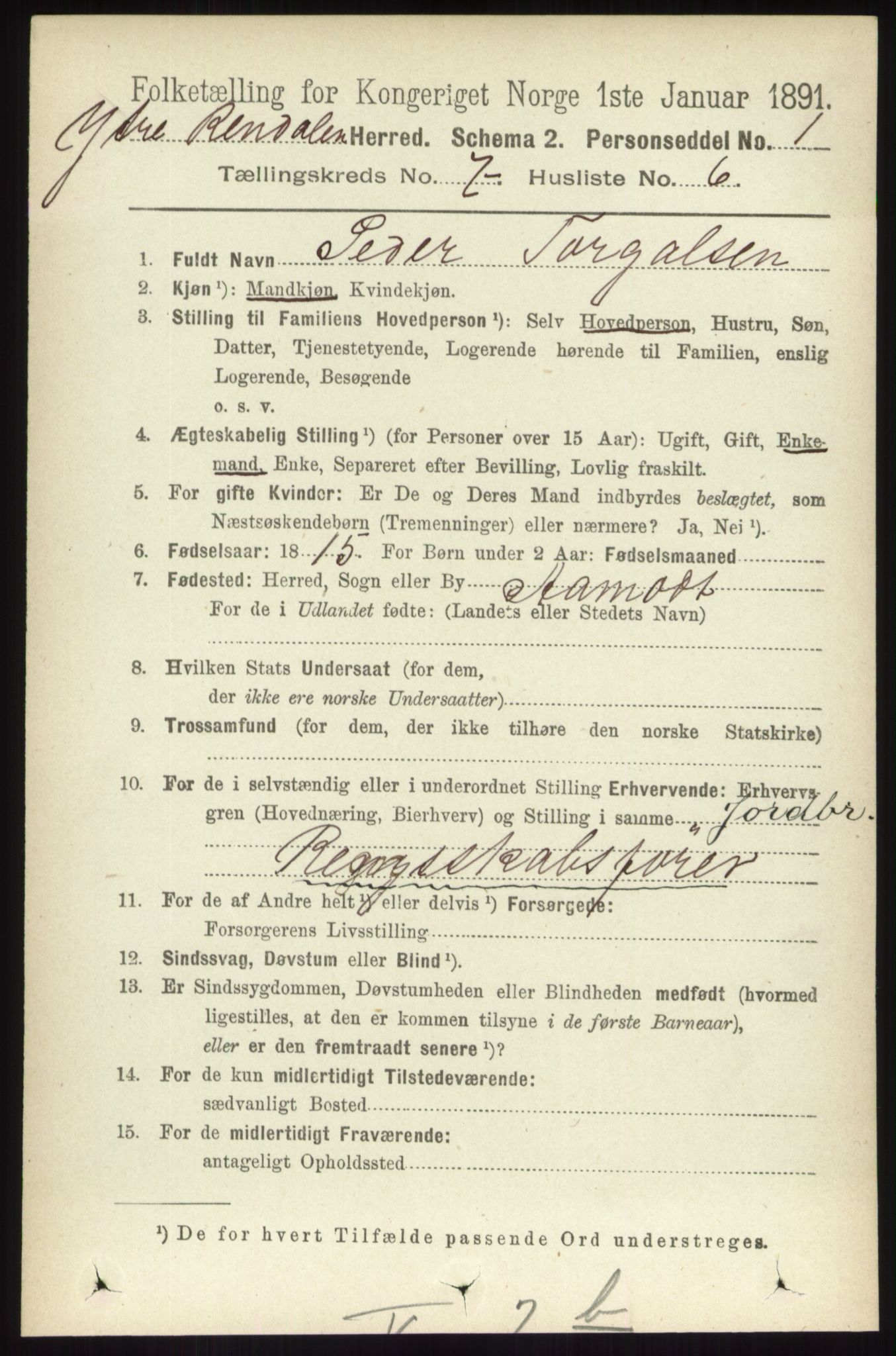 RA, 1891 census for 0432 Ytre Rendal, 1891, p. 1918