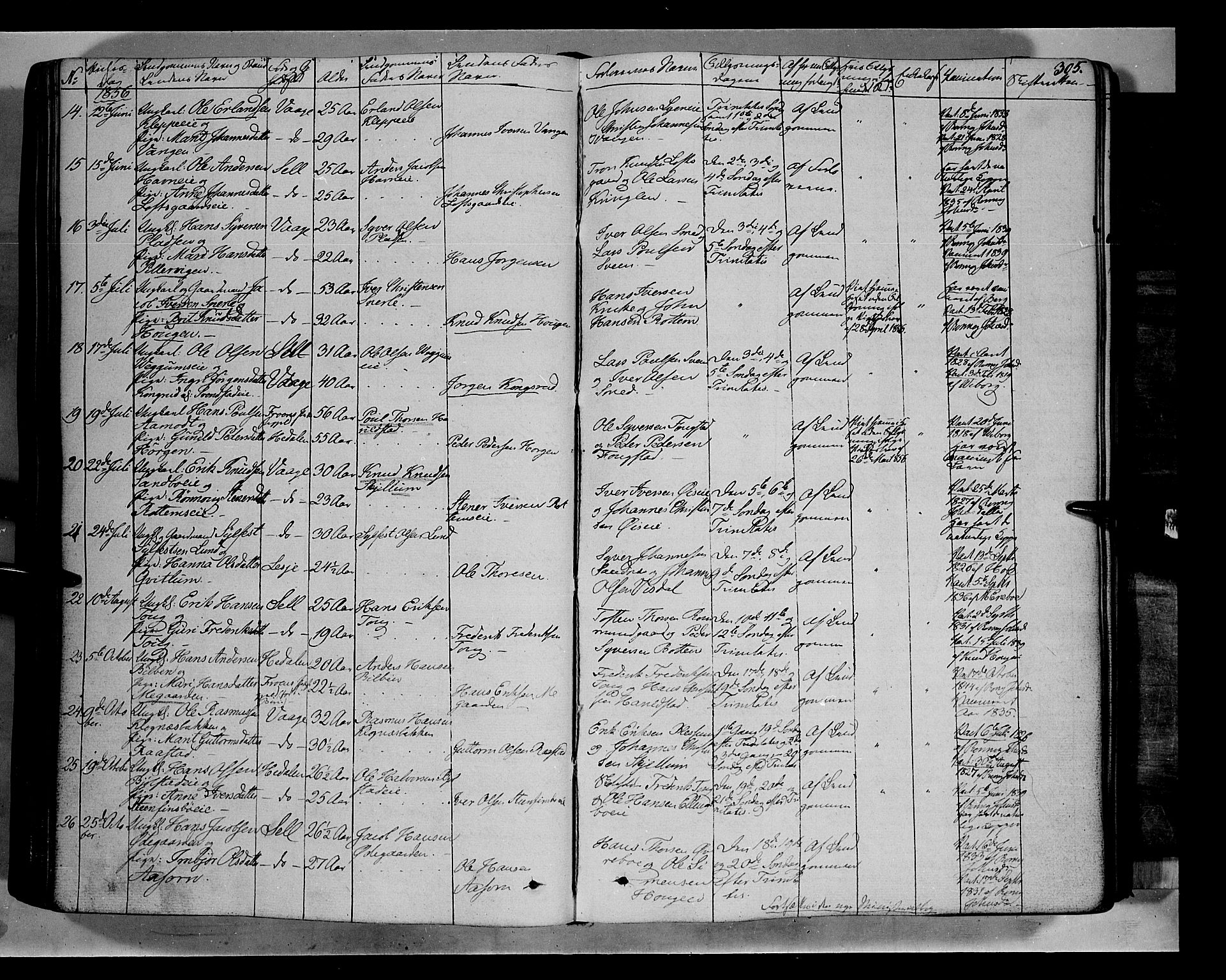 Vågå prestekontor, SAH/PREST-076/H/Ha/Haa/L0005: Parish register (official) no. 5 /1, 1842-1856, p. 305
