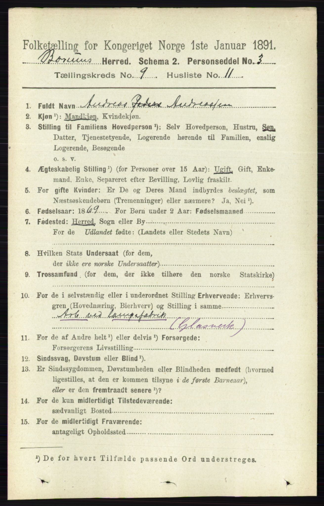 RA, 1891 census for 0219 Bærum, 1891, p. 5223