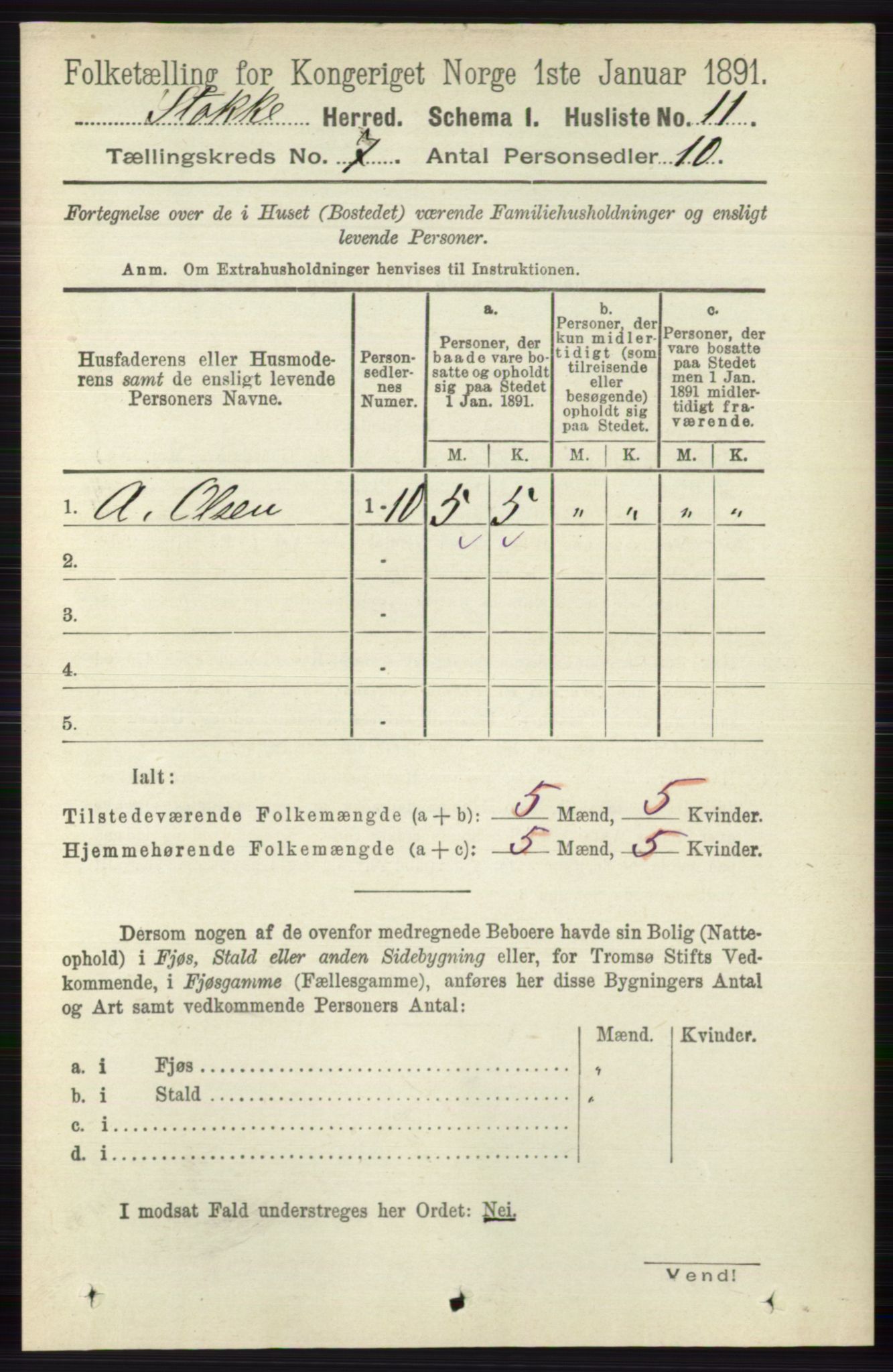 RA, 1891 census for 0720 Stokke, 1891, p. 4518