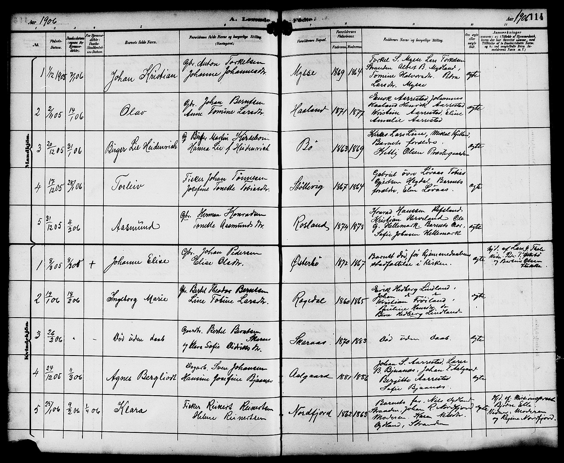 Sokndal sokneprestkontor, SAST/A-101808: Parish register (copy) no. B 6, 1892-1907, p. 114