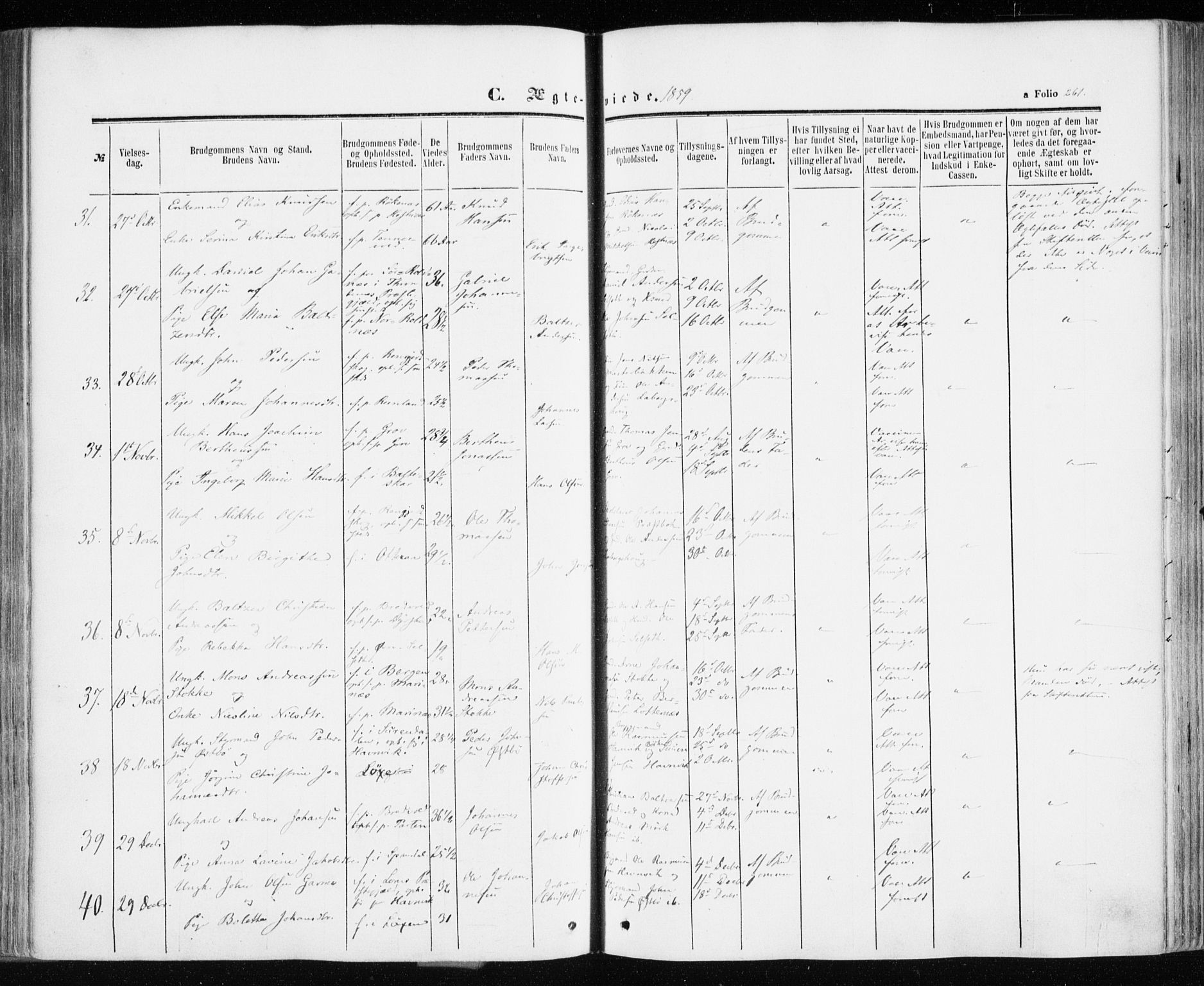 Ibestad sokneprestembete, SATØ/S-0077/H/Ha/Haa/L0009kirke: Parish register (official) no. 9, 1859-1868, p. 261