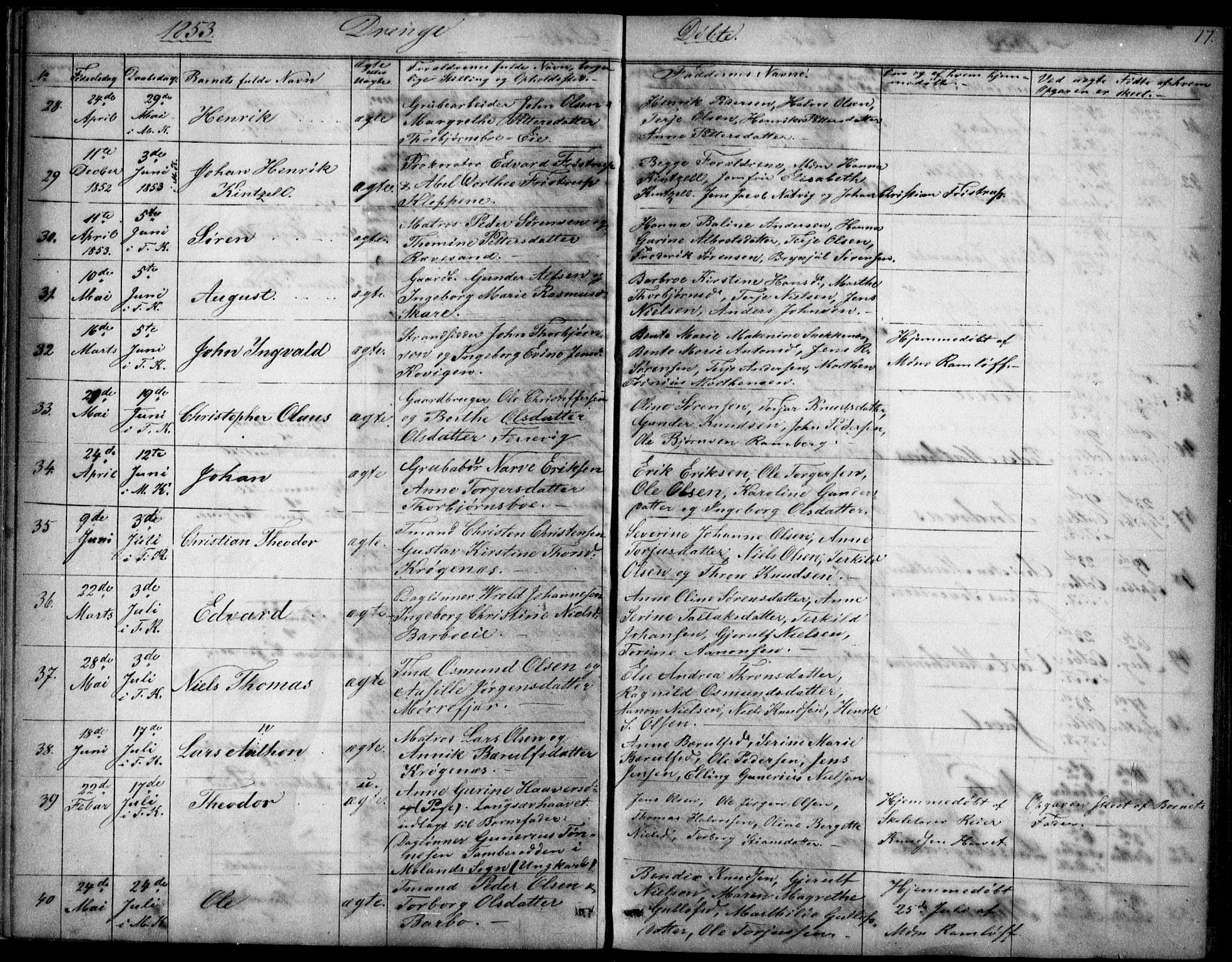 Tromøy sokneprestkontor, AV/SAK-1111-0041/F/Fb/L0002: Parish register (copy) no. B 2, 1851-1858, p. 17