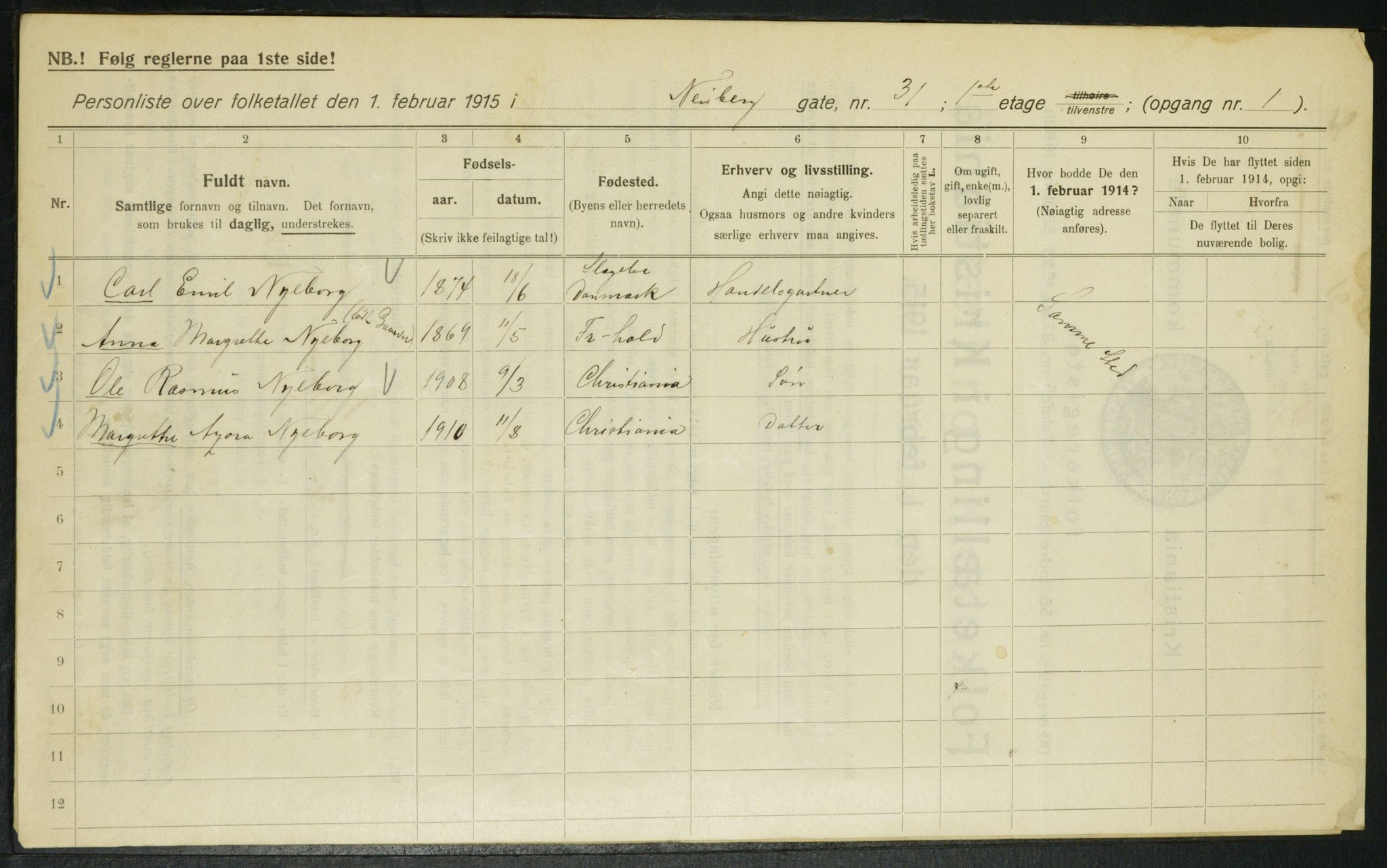 OBA, Municipal Census 1915 for Kristiania, 1915, p. 69538