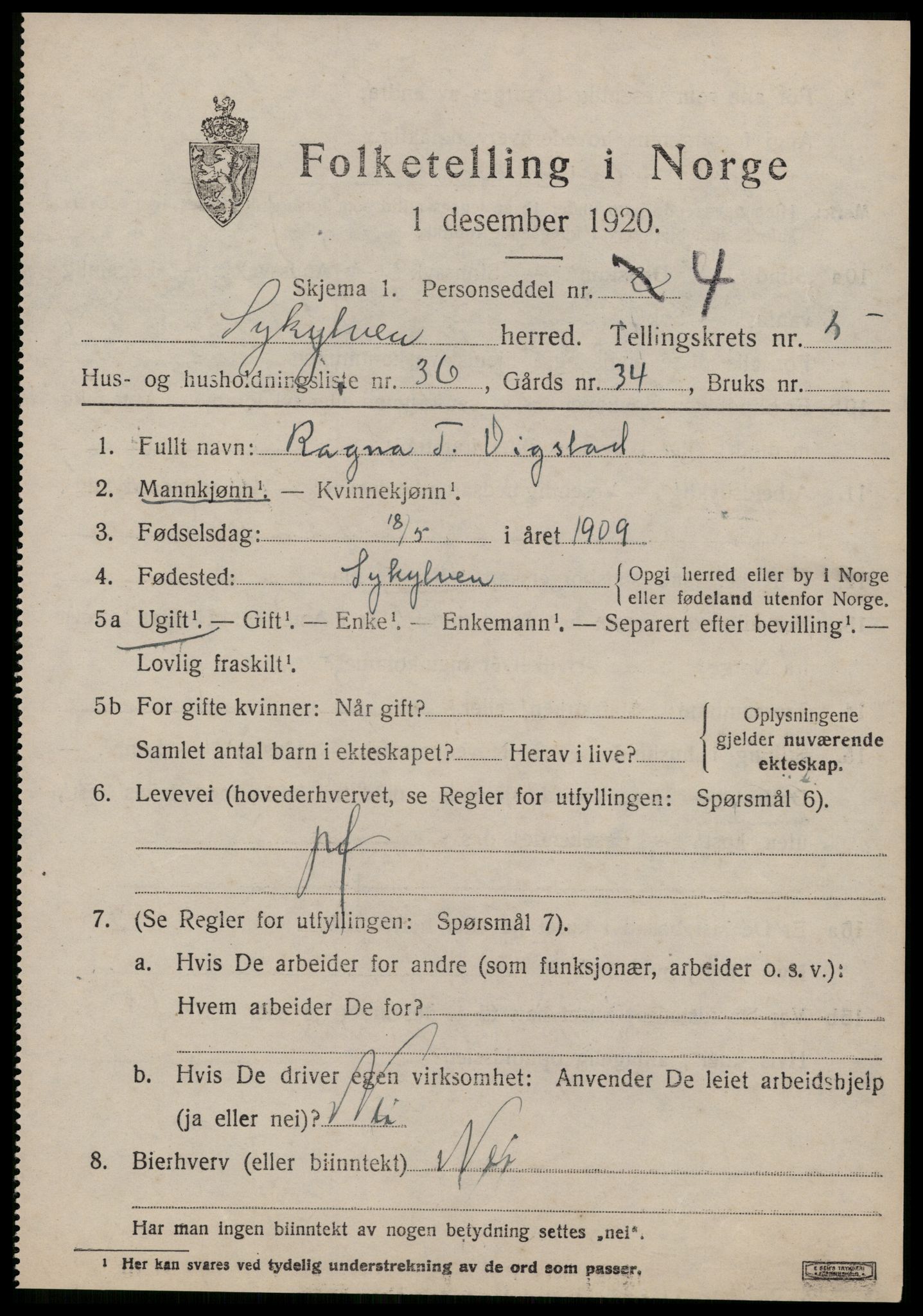 SAT, 1920 census for Sykkylven, 1920, p. 3633