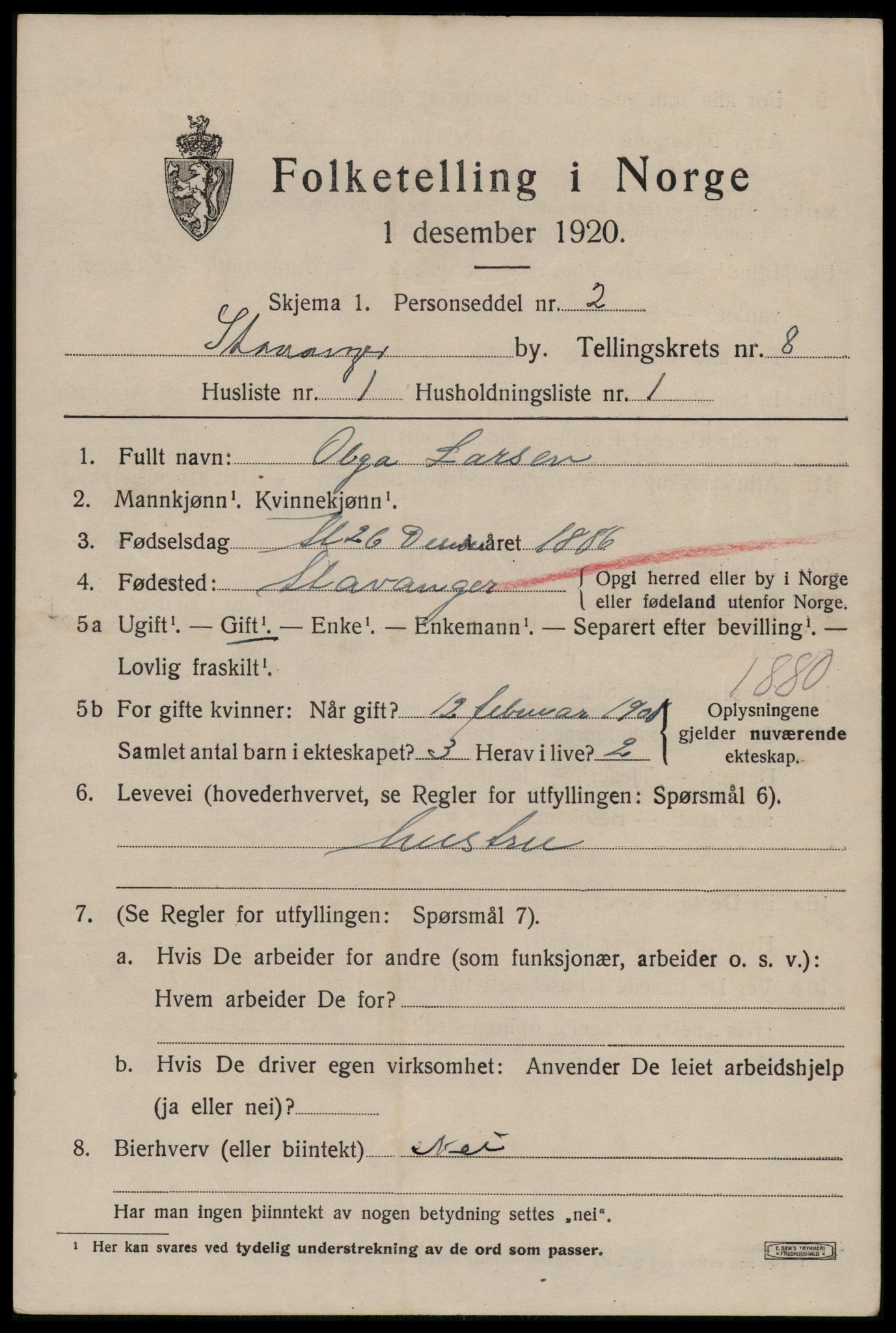 SAST, 1920 census for Stavanger, 1920, p. 47072