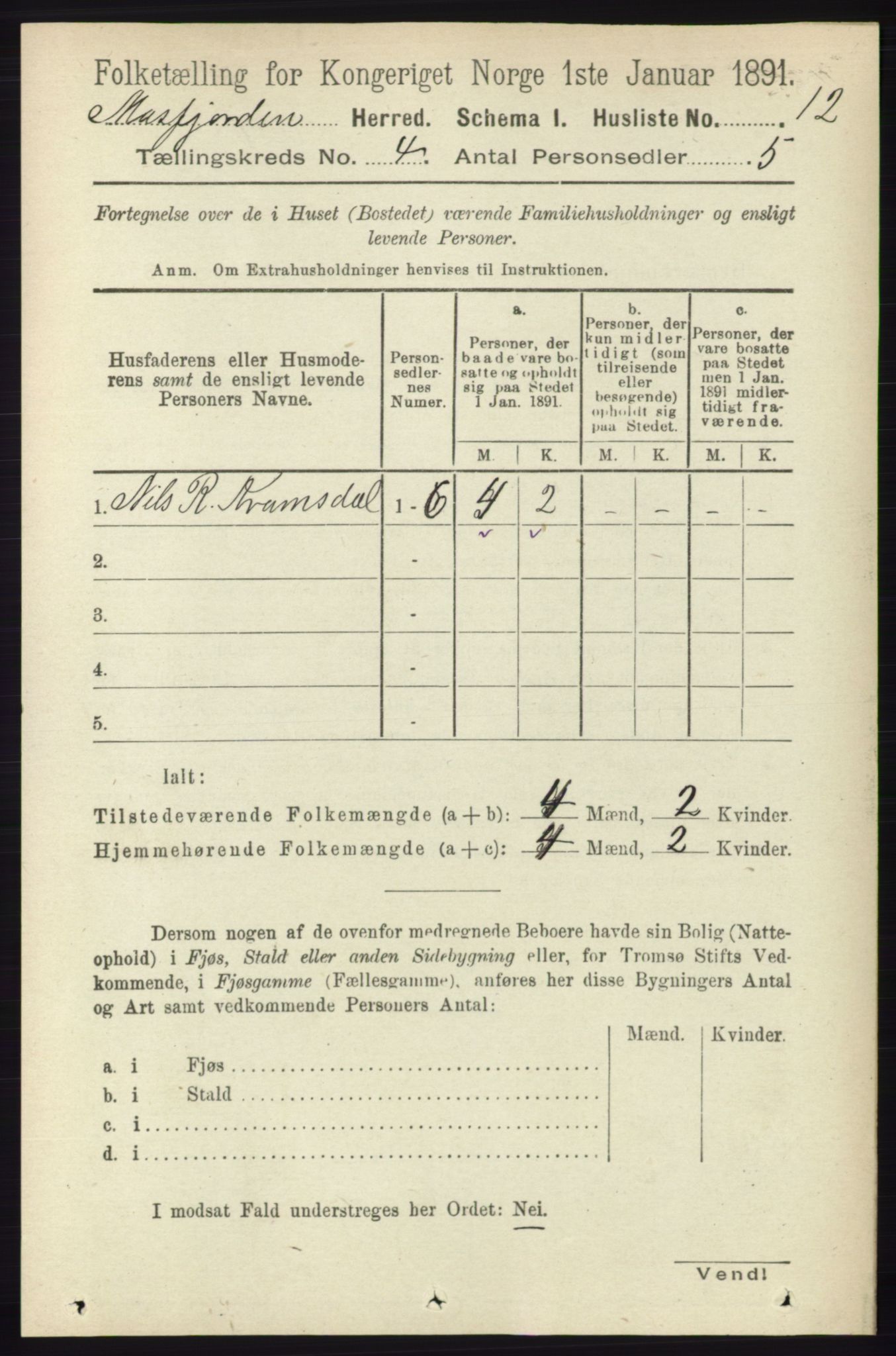 RA, 1891 census for 1266 Masfjorden, 1891, p. 734