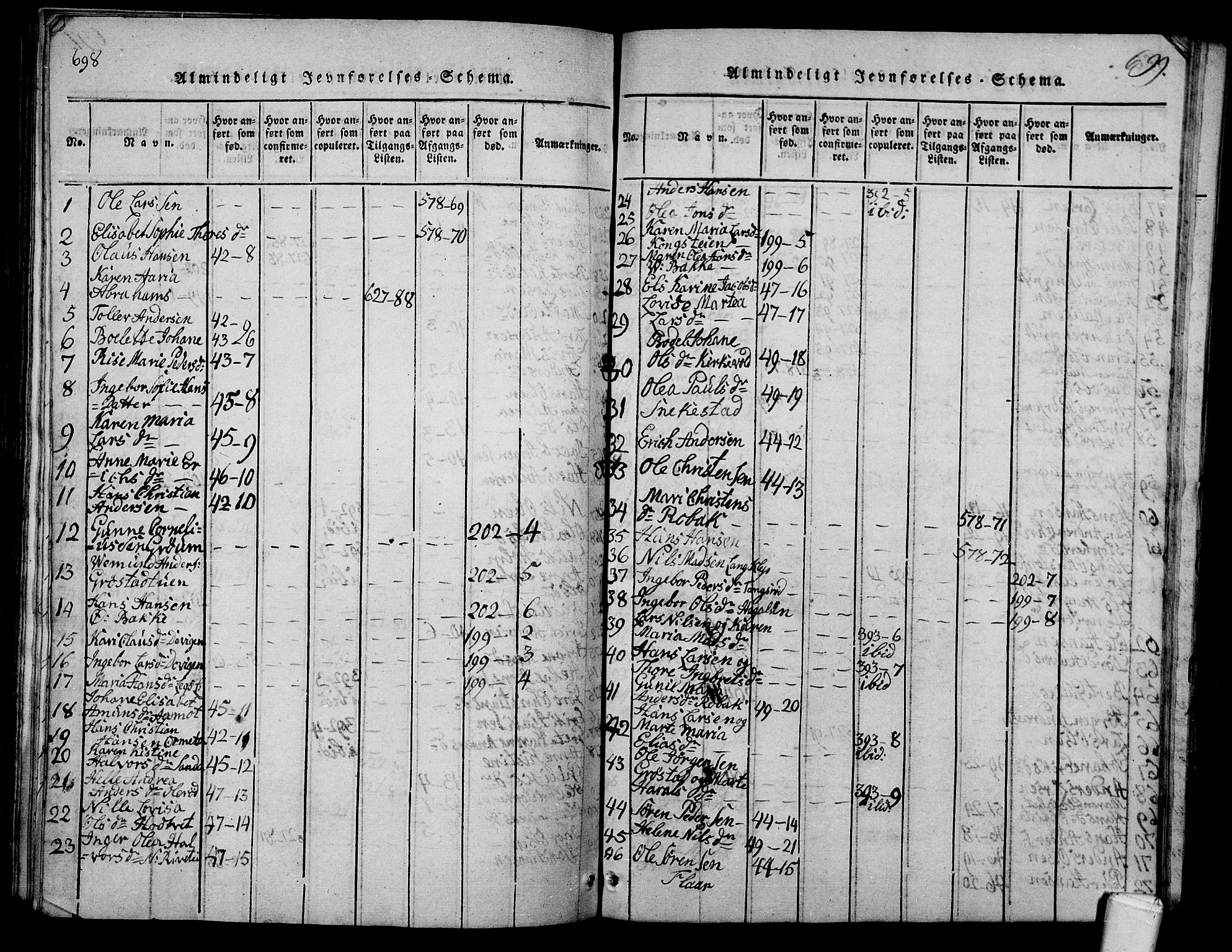 Våle kirkebøker, AV/SAKO-A-334/G/Ga/L0001: Parish register (copy) no. I 1, 1814-1824, p. 698-699