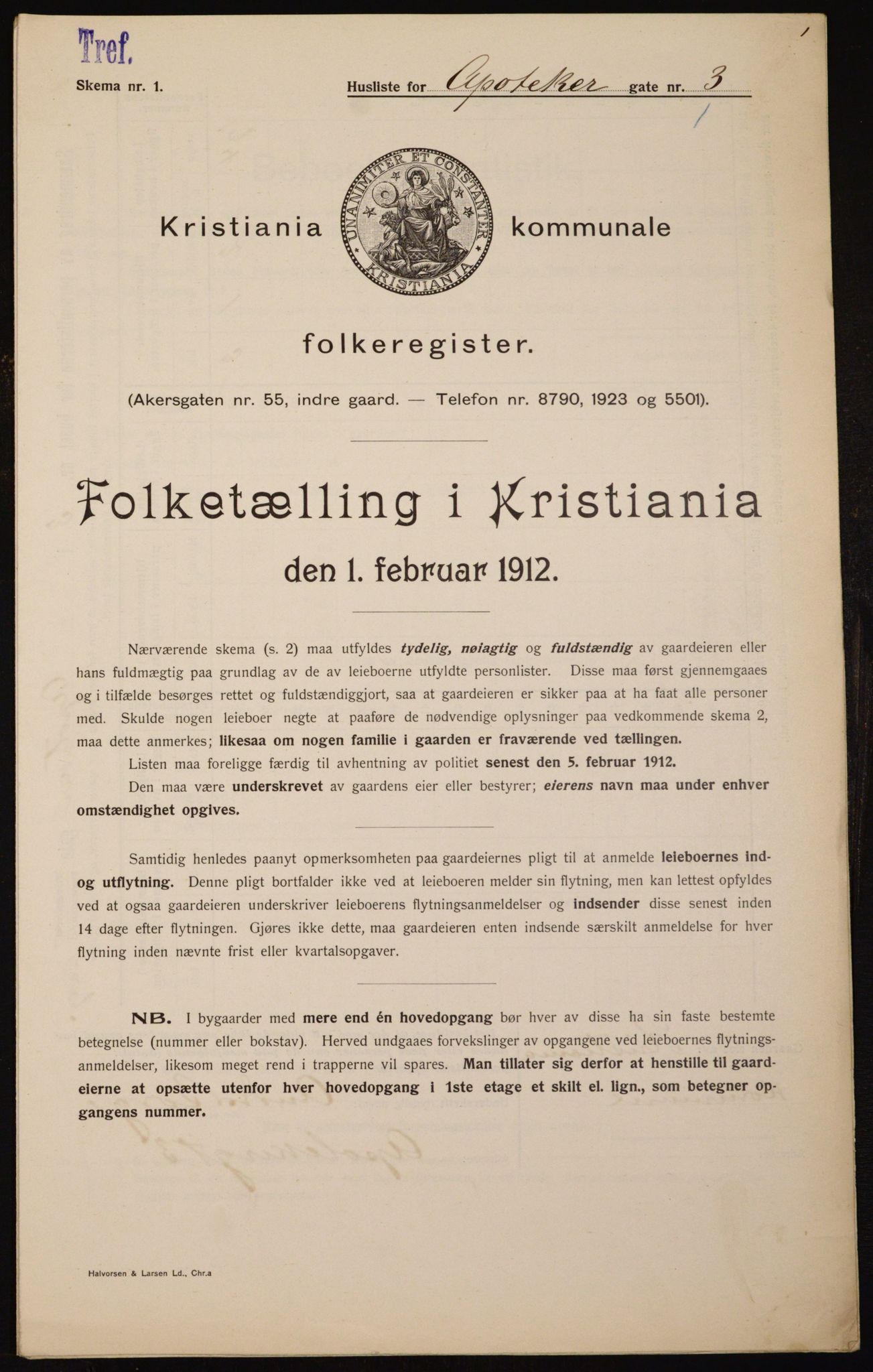 OBA, Municipal Census 1912 for Kristiania, 1912, p. 1320