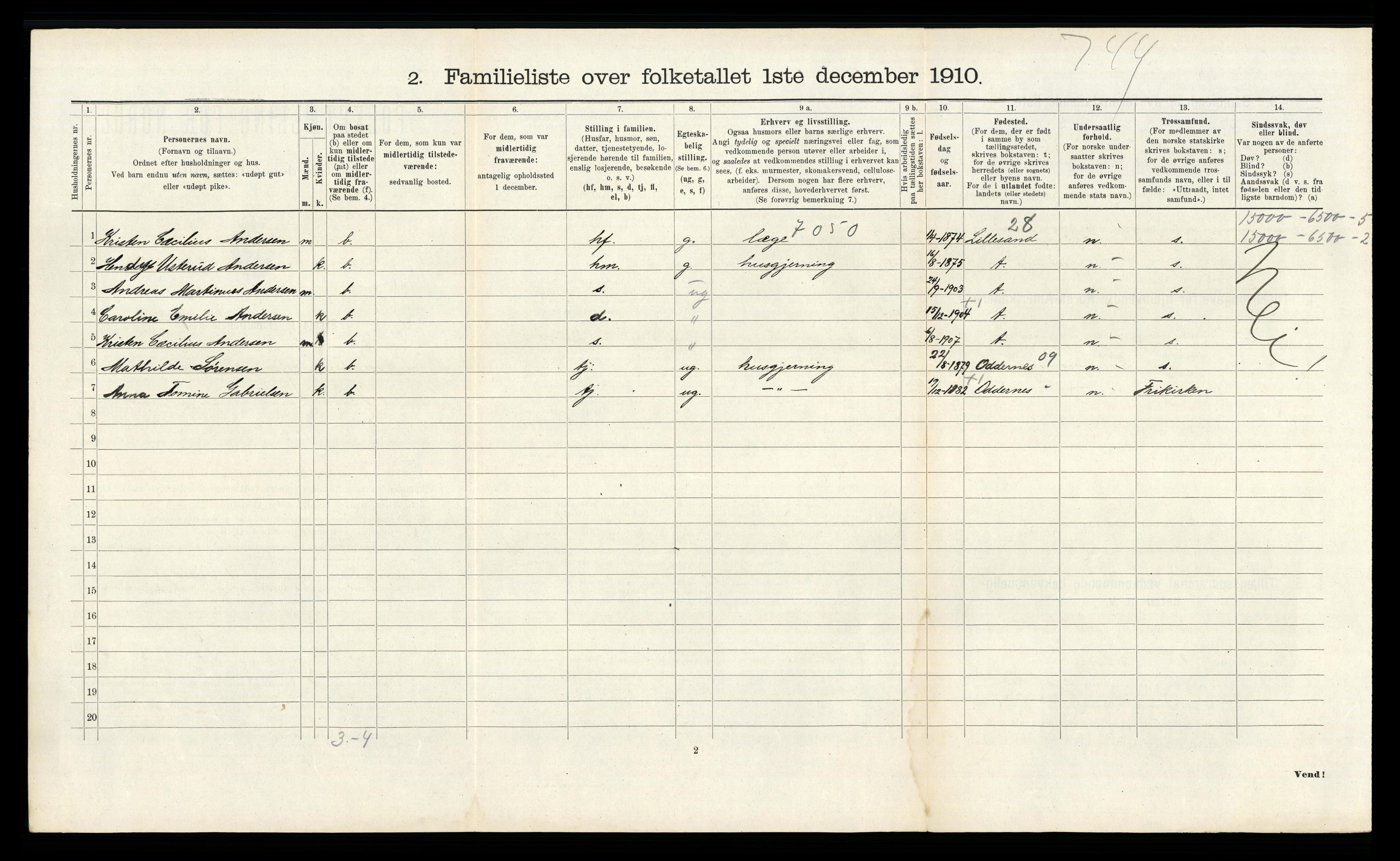 RA, 1910 census for Kristiansand, 1910, p. 737