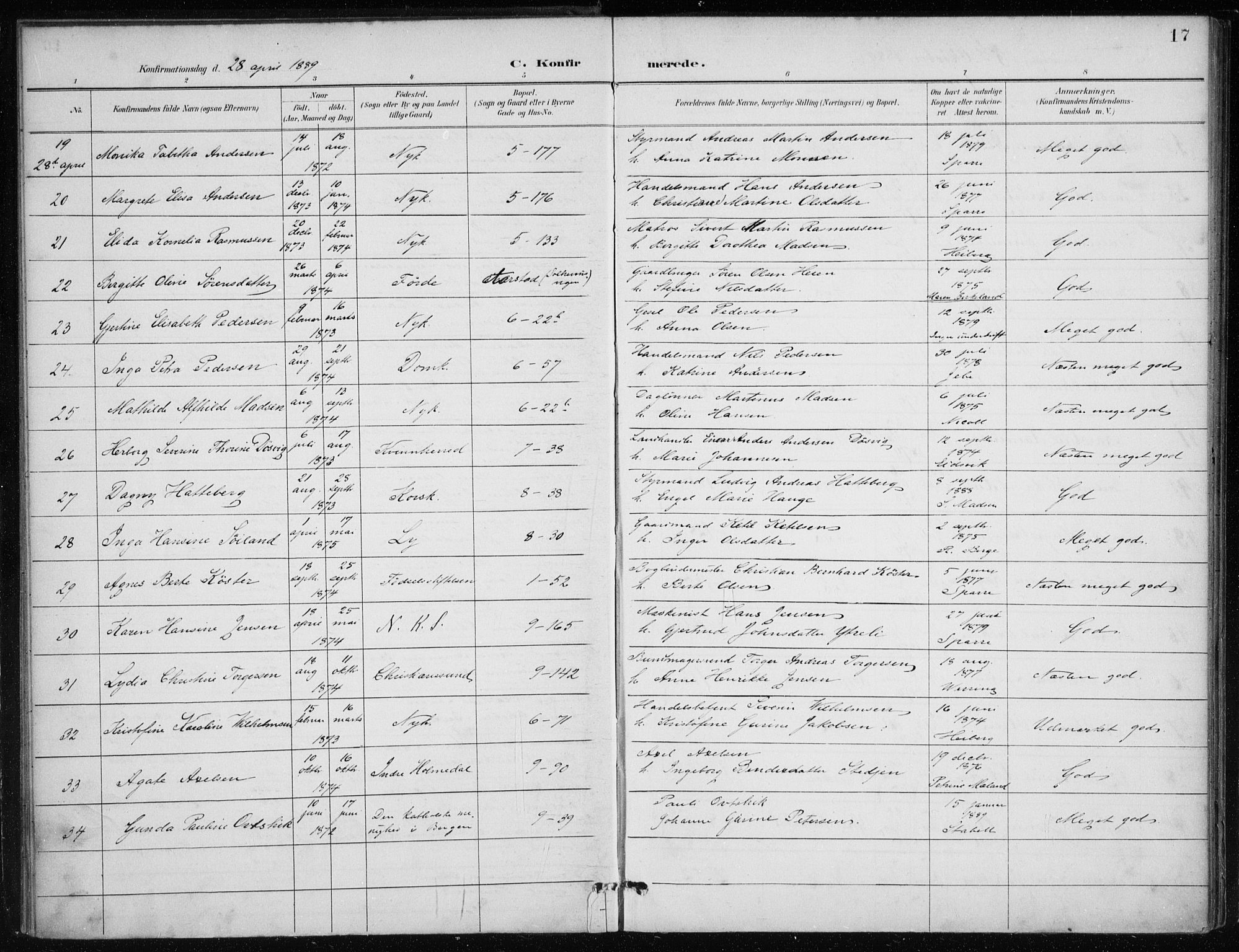 Nykirken Sokneprestembete, AV/SAB-A-77101/H/Haa/L0028: Parish register (official) no. C 7, 1887-1913, p. 17