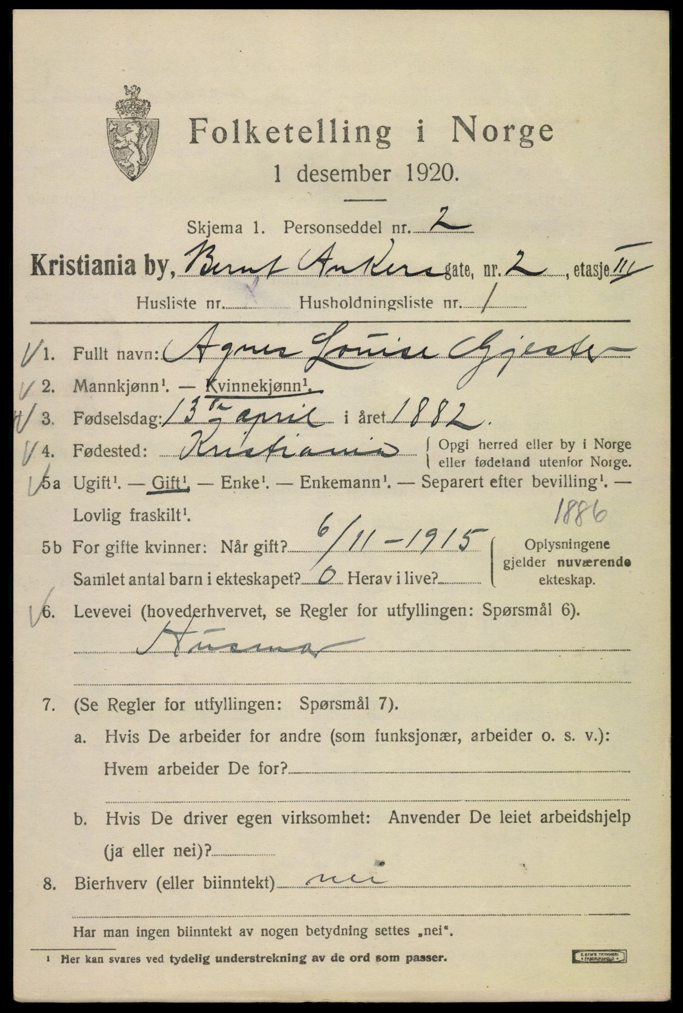 SAO, 1920 census for Kristiania, 1920, p. 154607