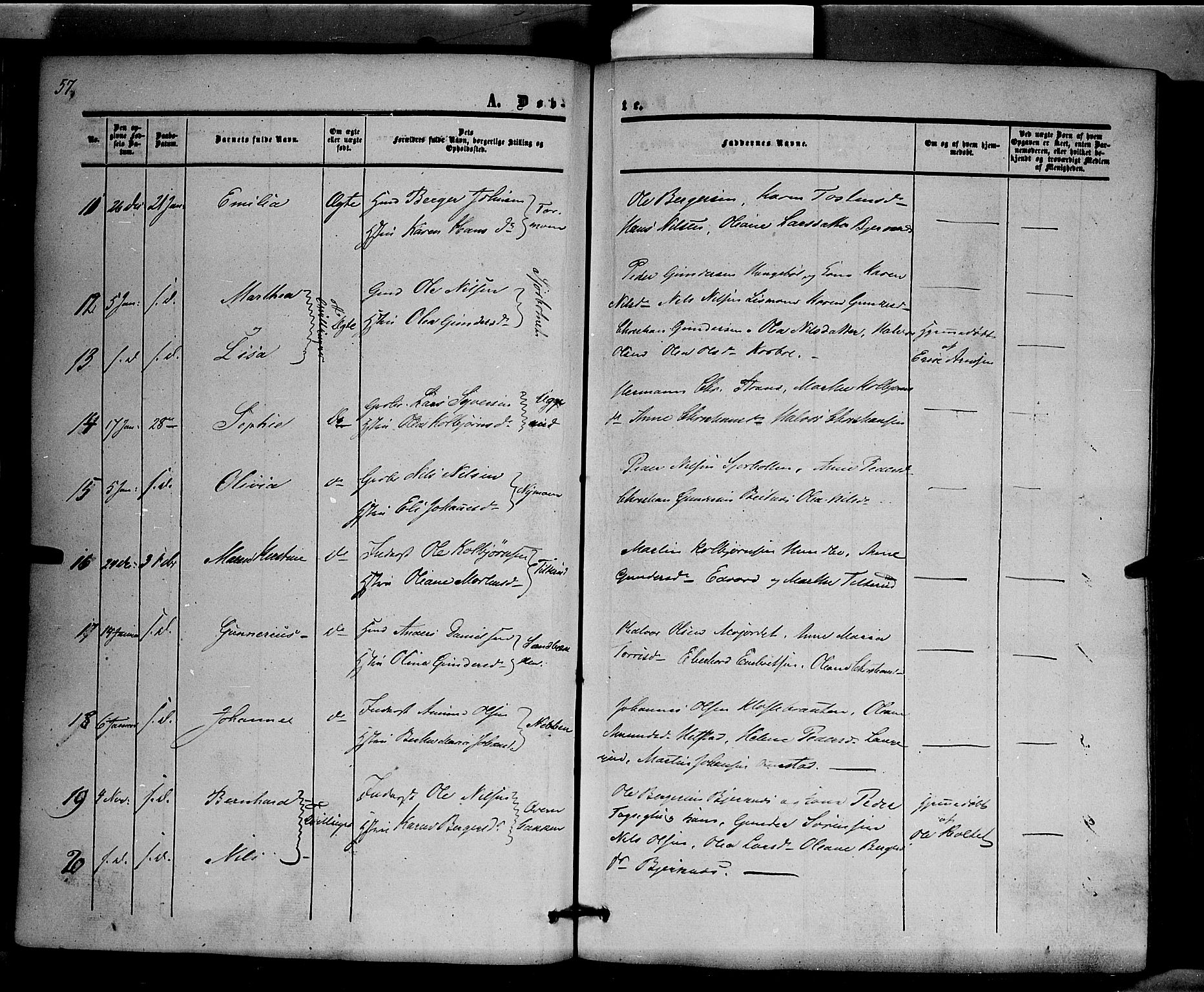 Hof prestekontor, SAH/PREST-038/H/Ha/Haa/L0008: Parish register (official) no. 8, 1849-1861, p. 57