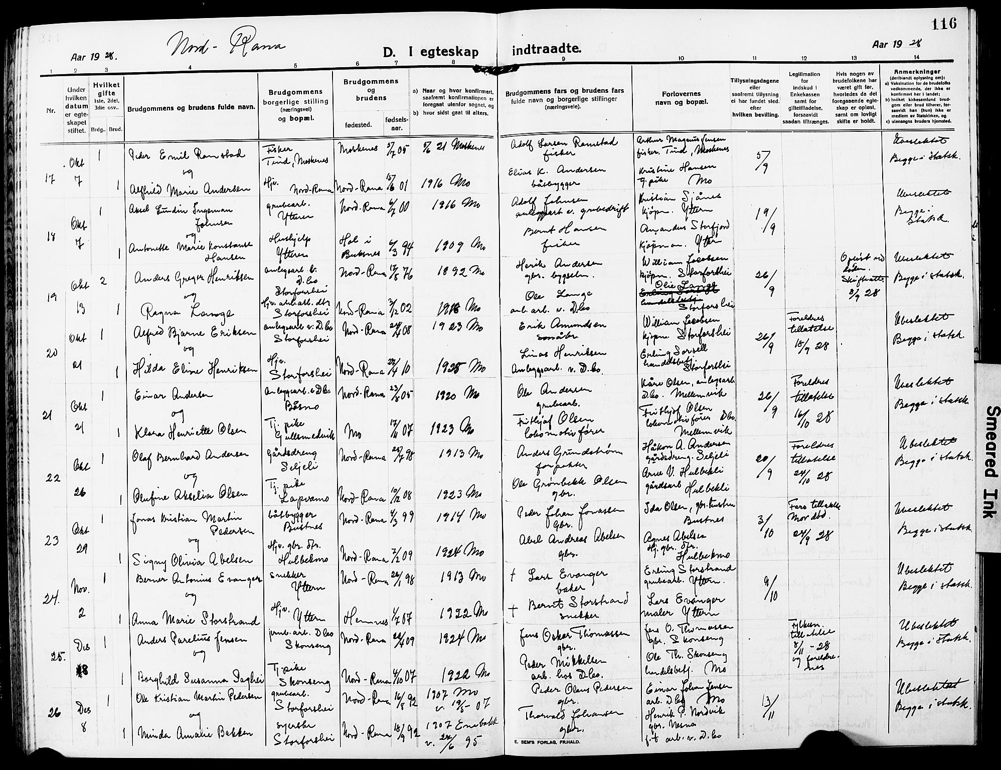 Ministerialprotokoller, klokkerbøker og fødselsregistre - Nordland, AV/SAT-A-1459/827/L0424: Parish register (copy) no. 827C13, 1921-1930, p. 116