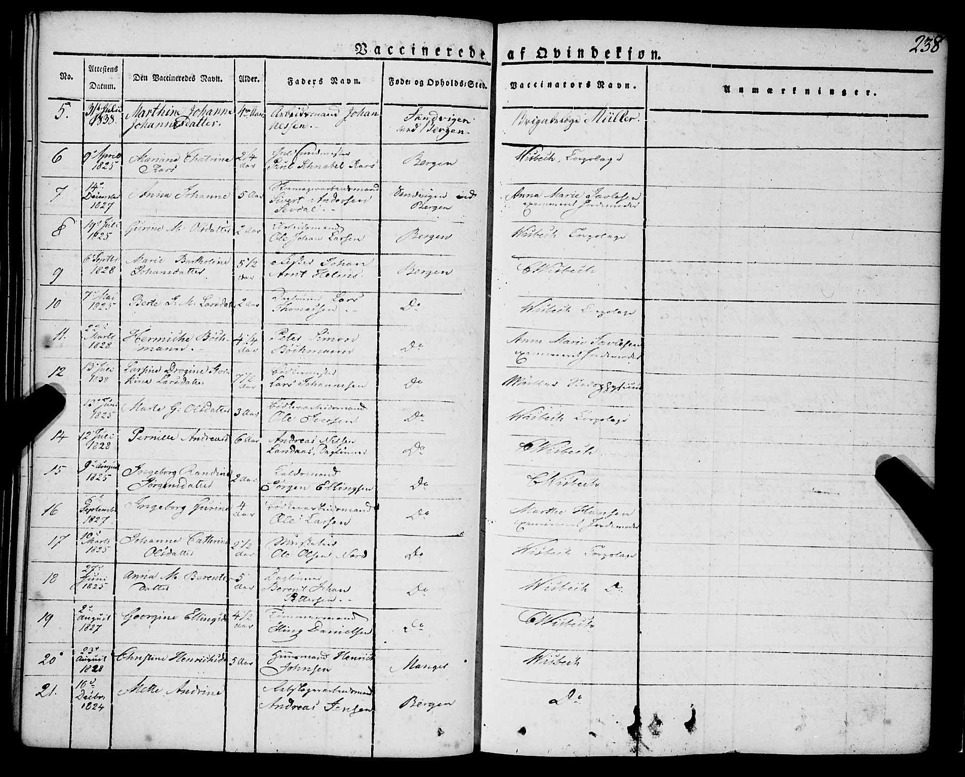 Korskirken sokneprestembete, AV/SAB-A-76101/H/Haa/L0050: Parish register (official) no. F 1, 1821-1869, p. 238