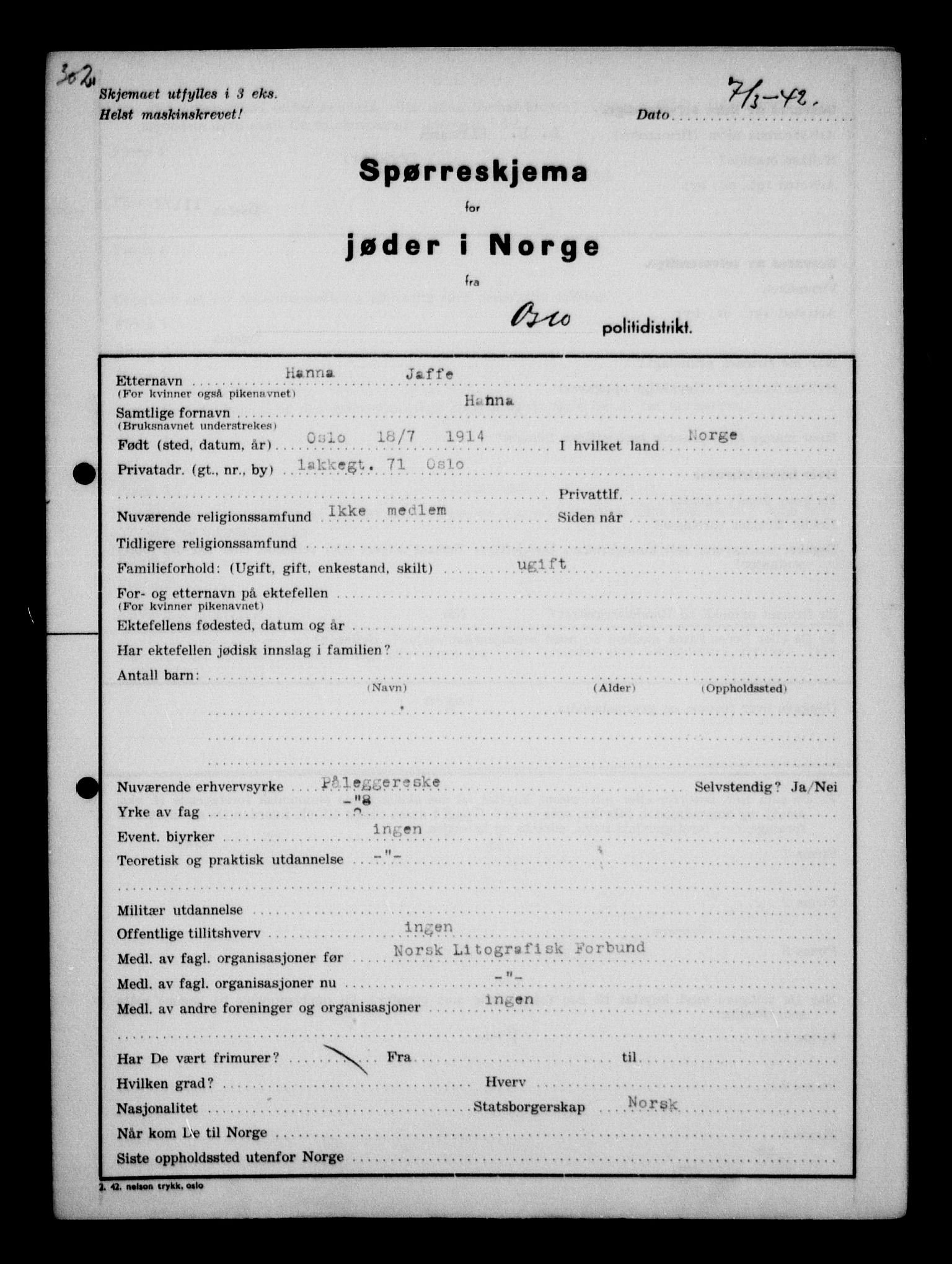 Statspolitiet - Hovedkontoret / Osloavdelingen, AV/RA-S-1329/G/Ga/L0010: Spørreskjema for jøder i Norge, Oslo Hansen-Pintzow, 1942, p. 122