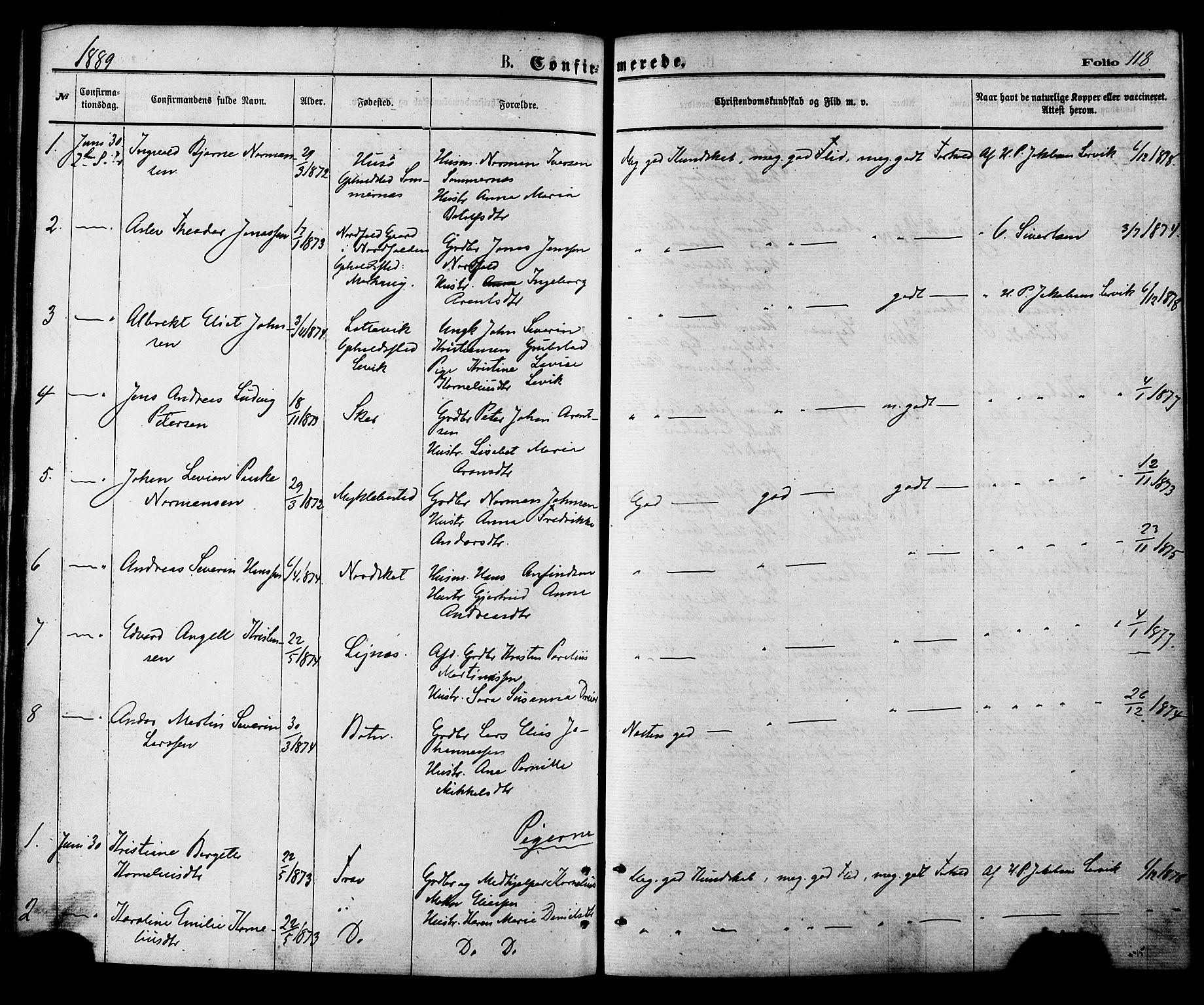 Ministerialprotokoller, klokkerbøker og fødselsregistre - Nordland, AV/SAT-A-1459/857/L0821: Parish register (official) no. 857A01, 1875-1889, p. 118