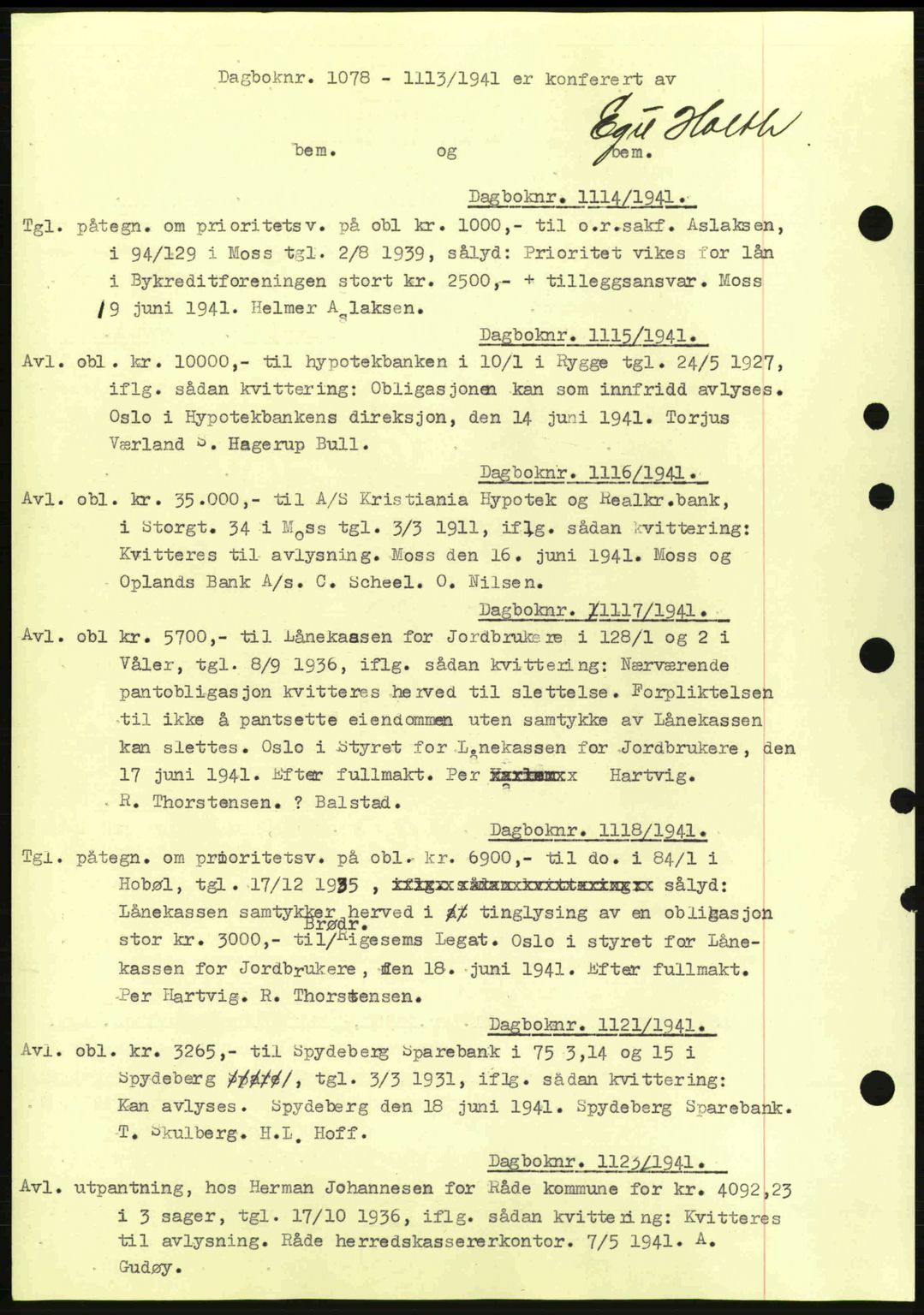 Moss sorenskriveri, SAO/A-10168: Mortgage book no. B10, 1940-1941, Diary no: : 1114/1941