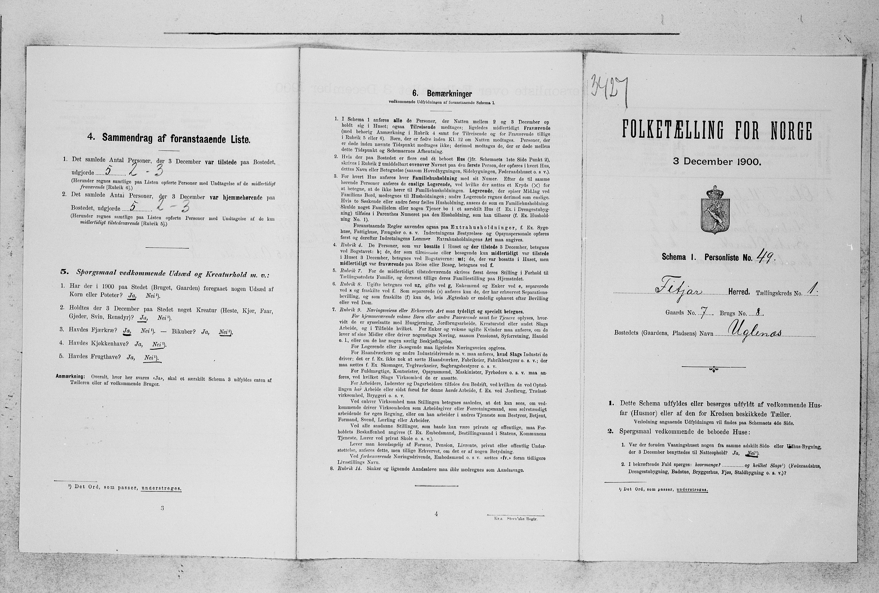 SAB, 1900 census for Fitjar, 1900, p. 155