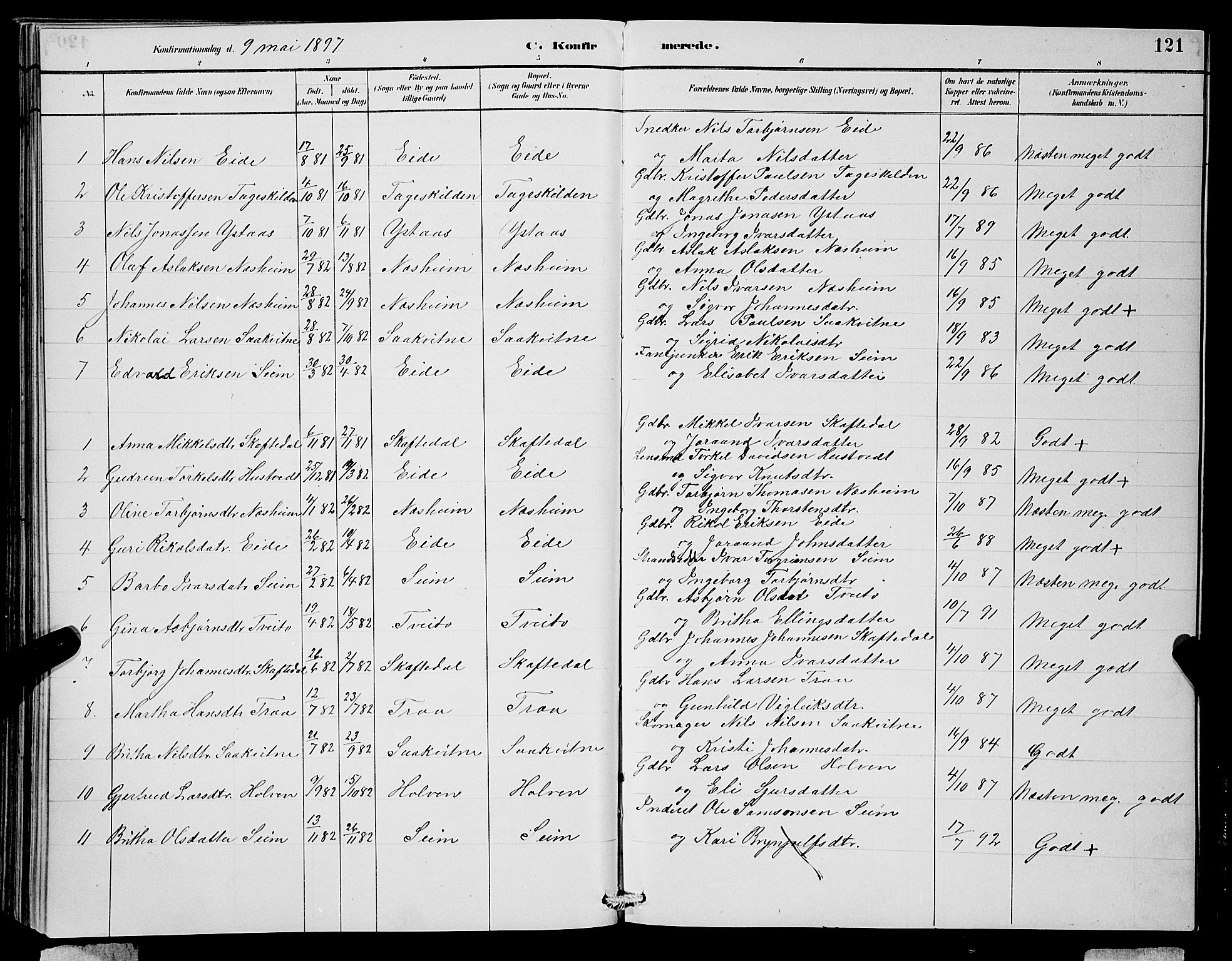 Ulvik sokneprestembete, SAB/A-78801/H/Hab: Parish register (copy) no. B 3, 1884-1901, p. 121