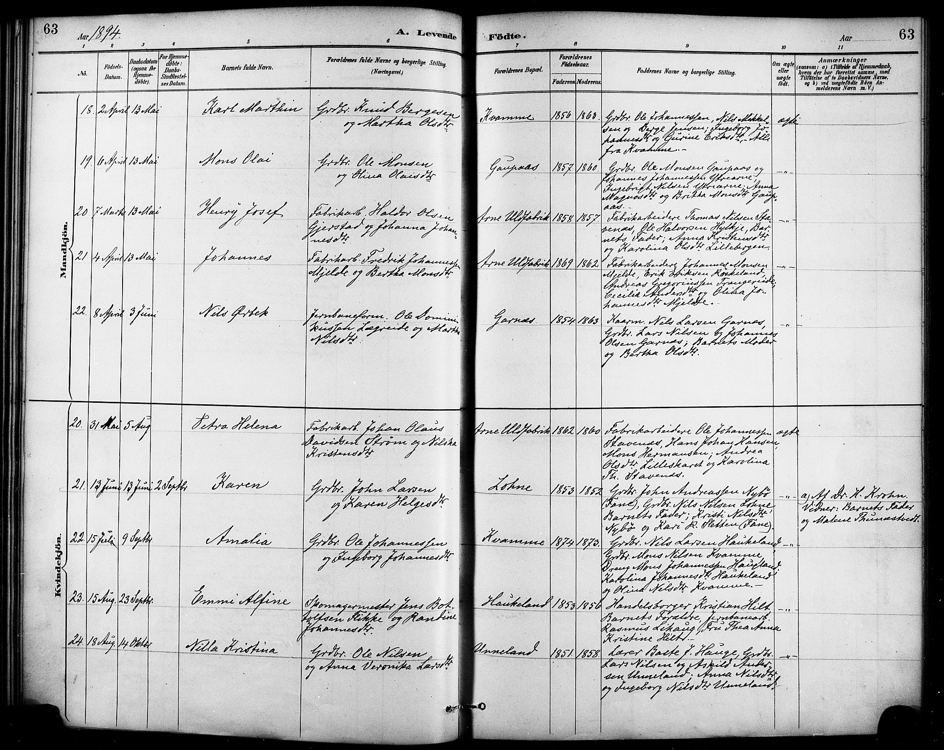 Haus sokneprestembete, AV/SAB-A-75601/H/Haa/Haad/L0001: Parish register (official) no. D 1, 1887-1898, p. 63