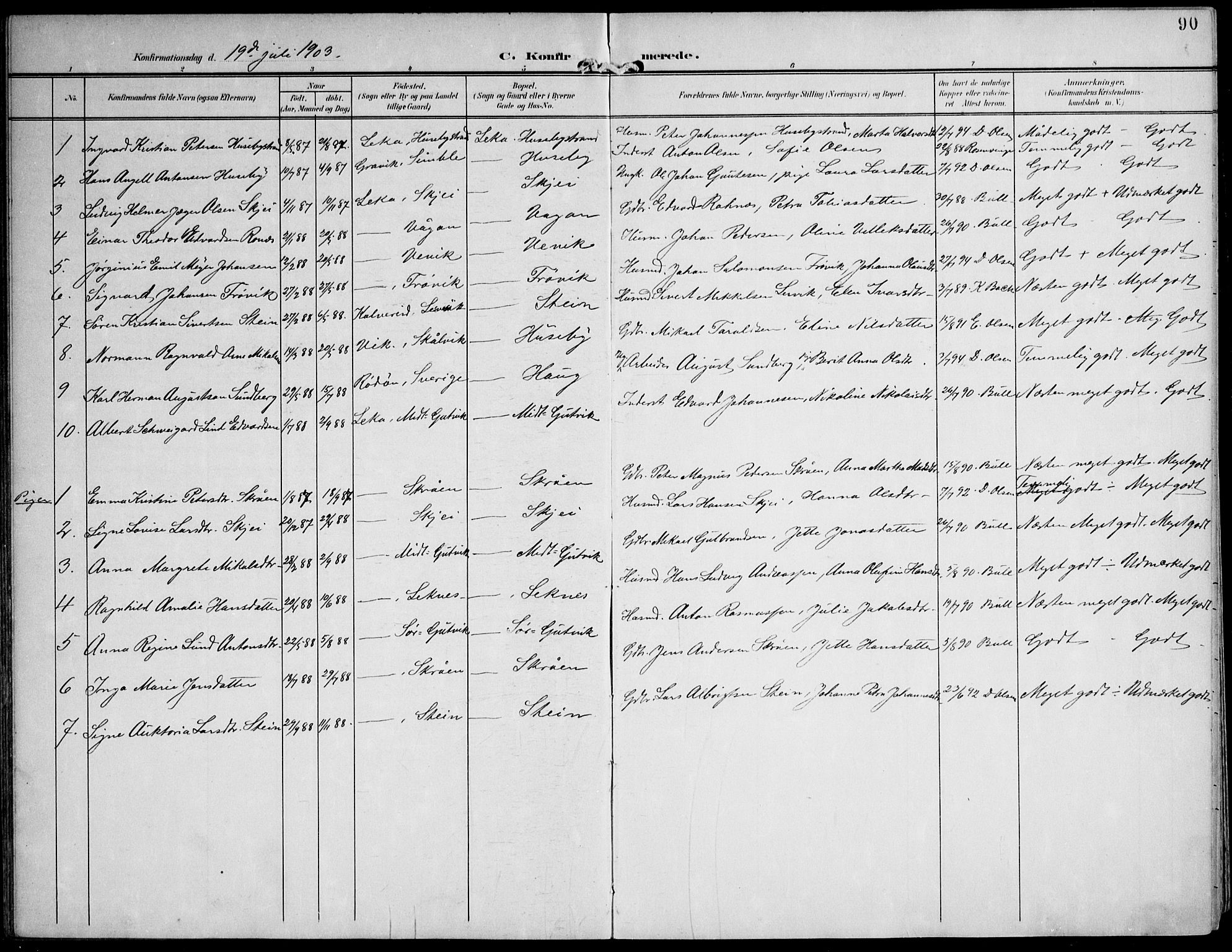 Ministerialprotokoller, klokkerbøker og fødselsregistre - Nord-Trøndelag, SAT/A-1458/788/L0698: Parish register (official) no. 788A05, 1902-1921, p. 90