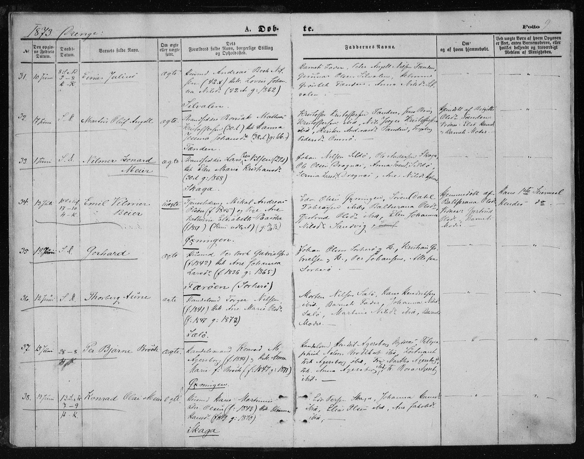 Ministerialprotokoller, klokkerbøker og fødselsregistre - Nordland, AV/SAT-A-1459/834/L0506: Parish register (official) no. 834A04, 1872-1878, p. 9