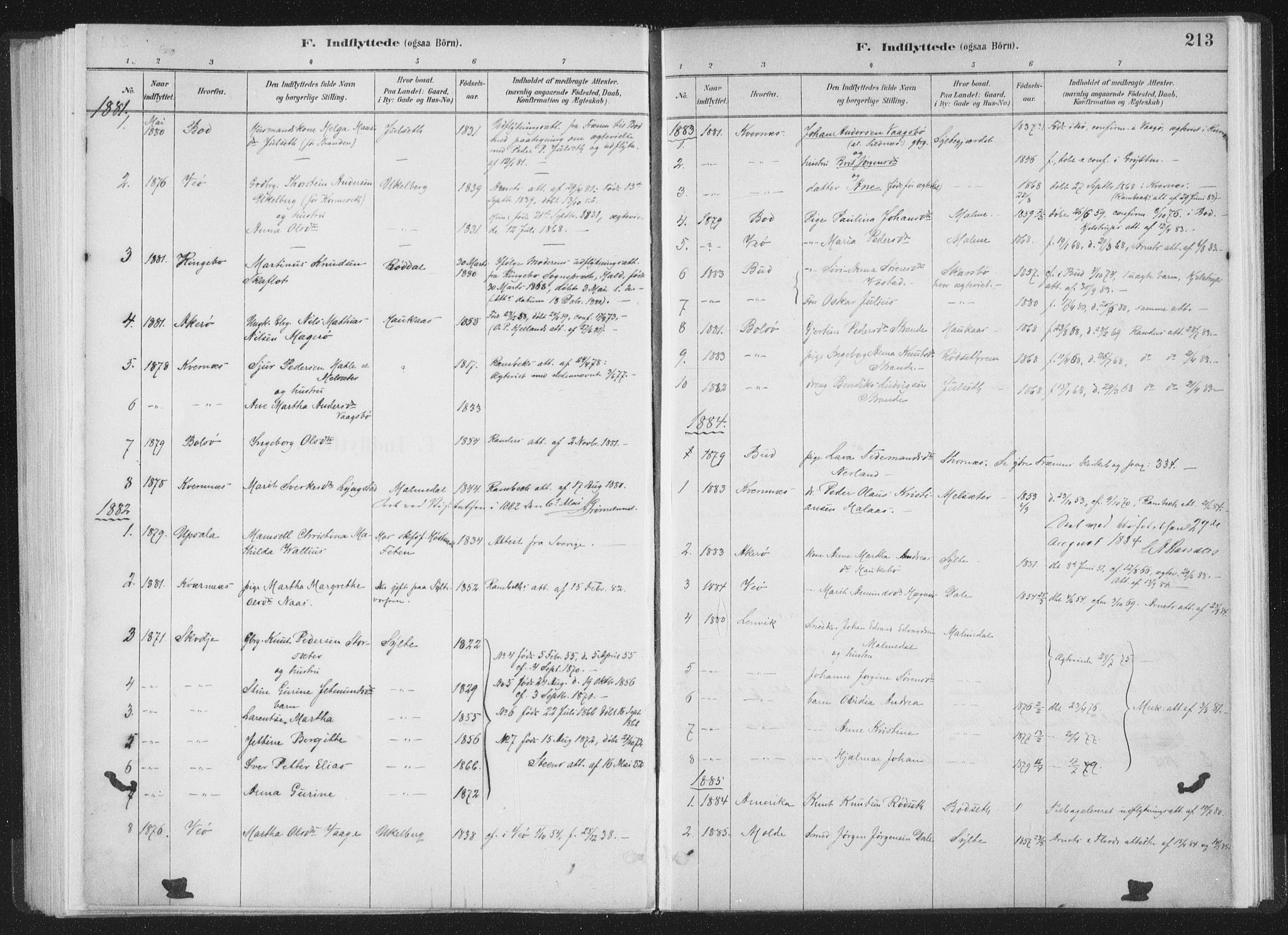 Ministerialprotokoller, klokkerbøker og fødselsregistre - Møre og Romsdal, AV/SAT-A-1454/564/L0740: Parish register (official) no. 564A01, 1880-1899, p. 213