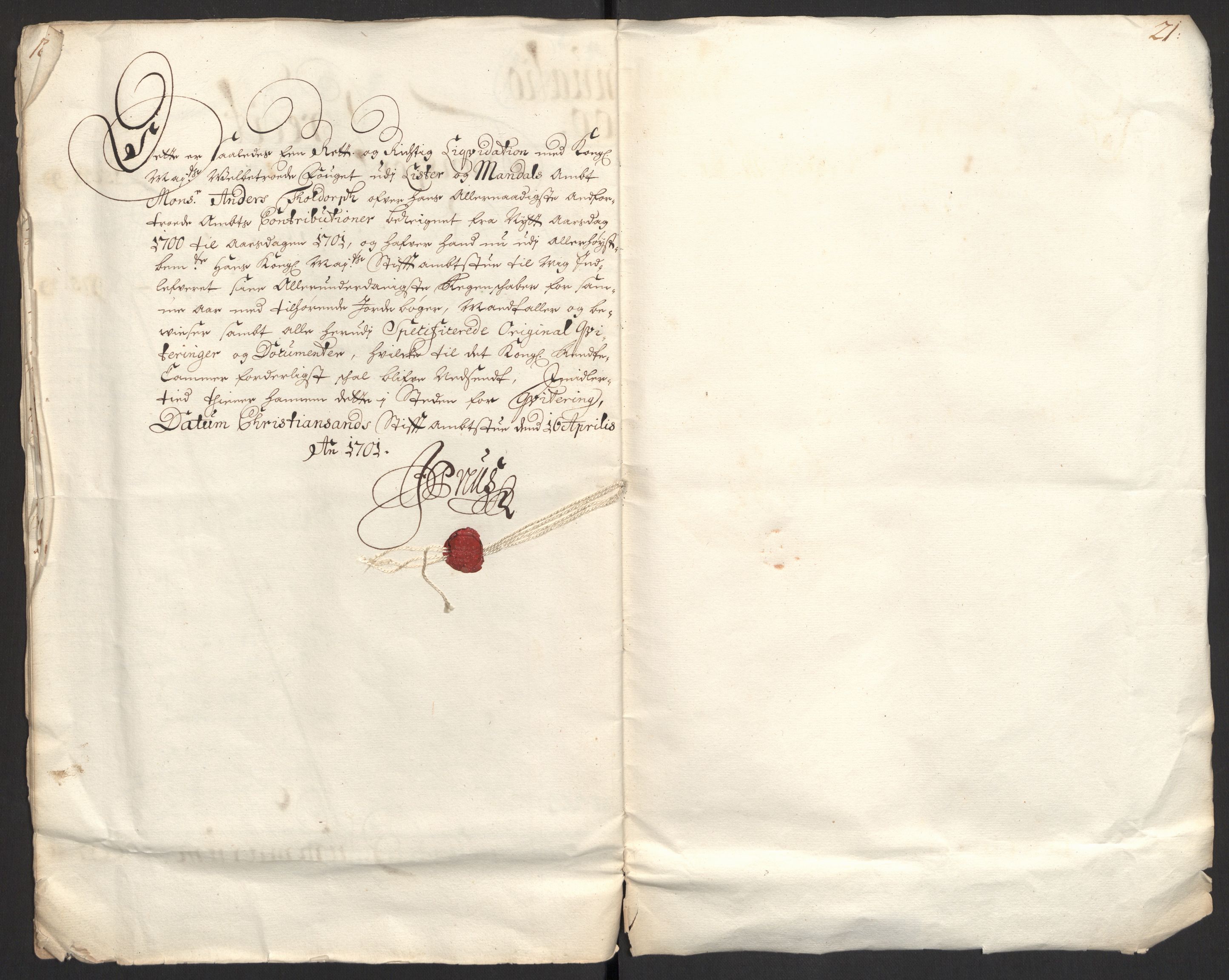 Rentekammeret inntil 1814, Reviderte regnskaper, Fogderegnskap, AV/RA-EA-4092/R43/L2548: Fogderegnskap Lista og Mandal, 1700, p. 13