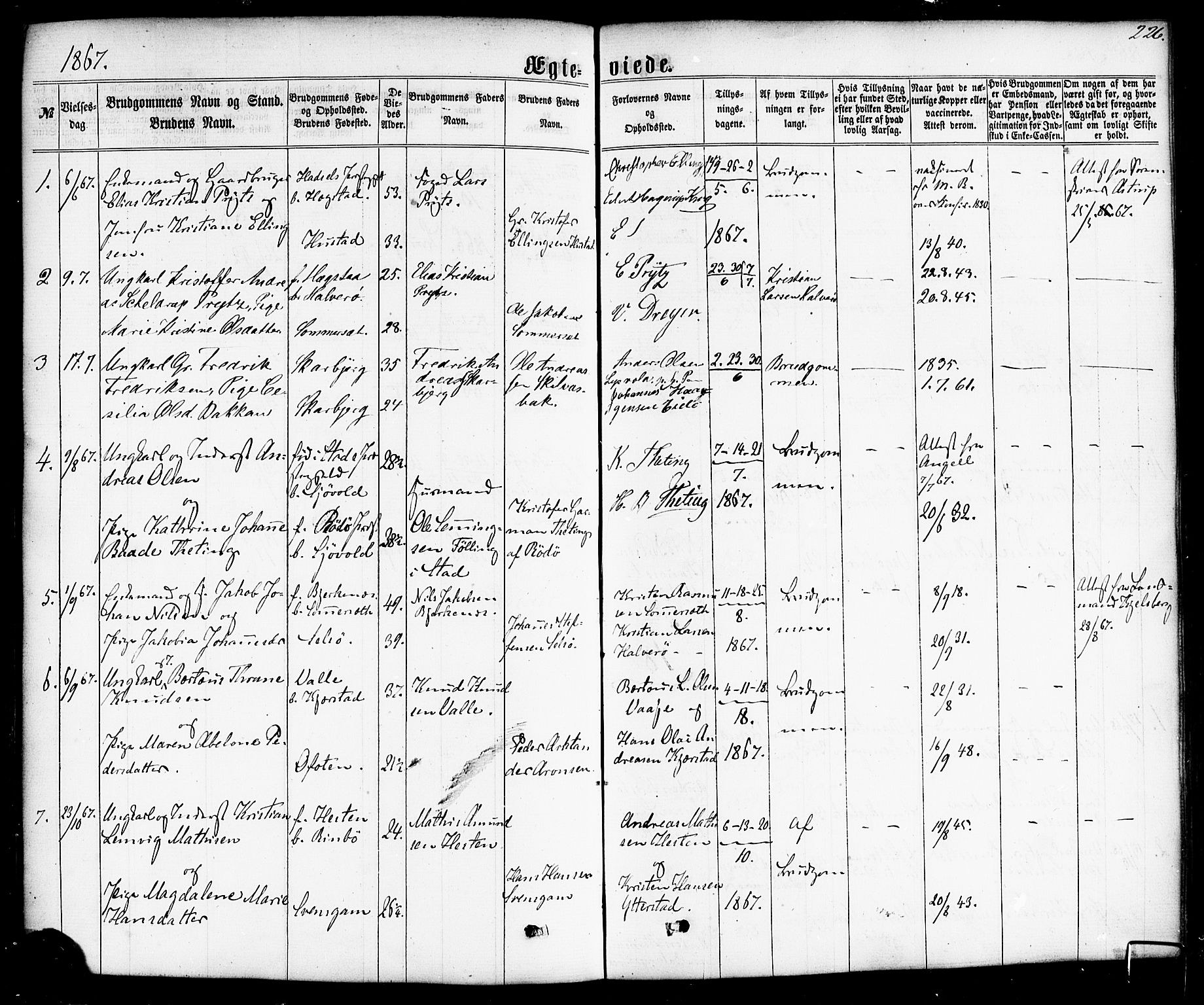 Ministerialprotokoller, klokkerbøker og fødselsregistre - Nordland, SAT/A-1459/872/L1034: Parish register (official) no. 872A09, 1864-1884, p. 226