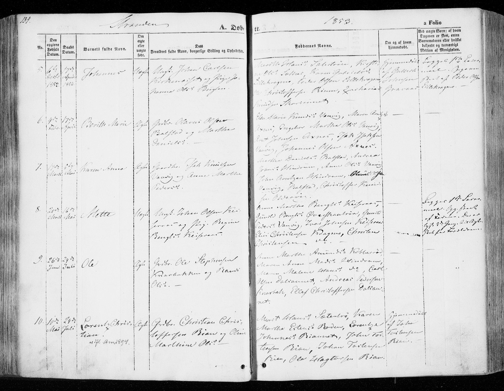 Ministerialprotokoller, klokkerbøker og fødselsregistre - Nord-Trøndelag, SAT/A-1458/701/L0007: Parish register (official) no. 701A07 /2, 1842-1854, p. 134