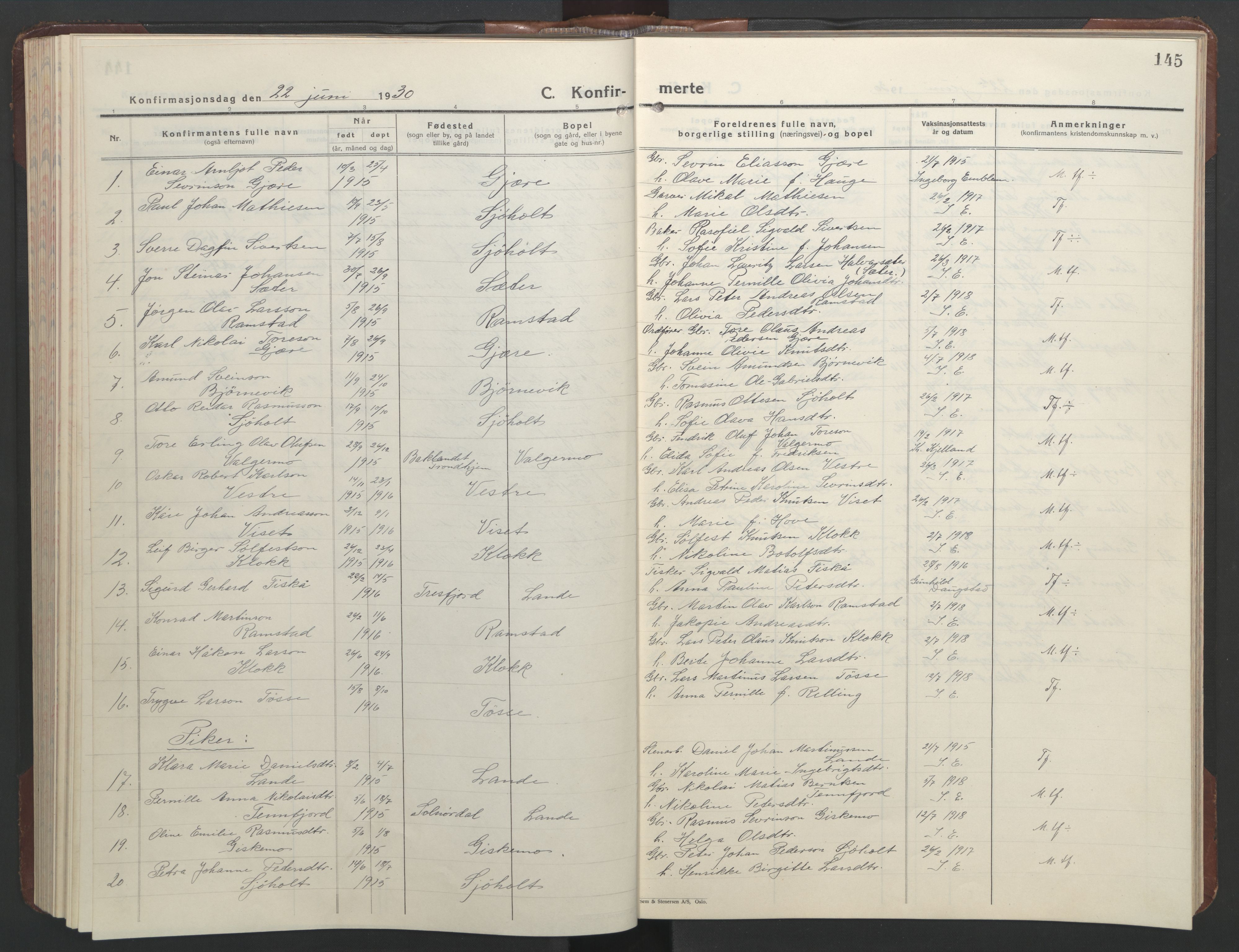 Ministerialprotokoller, klokkerbøker og fødselsregistre - Møre og Romsdal, SAT/A-1454/522/L0329: Parish register (copy) no. 522C08, 1926-1951, p. 145
