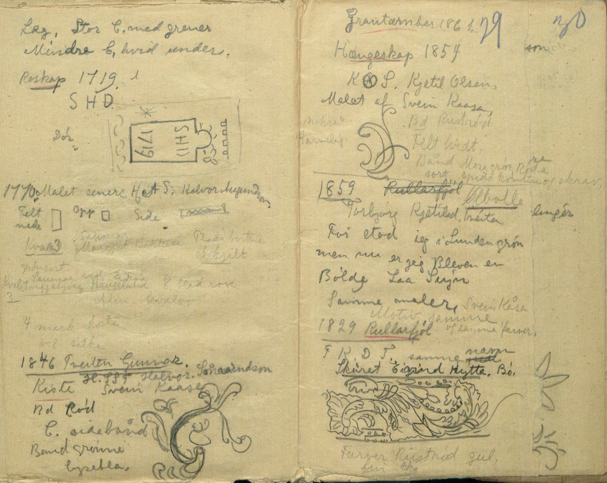 Rikard Berge, TEMU/TGM-A-1003/F/L0005/0021: 160-200 / 180 Bø. Tegninger av skåp, kister, bollar m.m. , 1907, p. 28-29