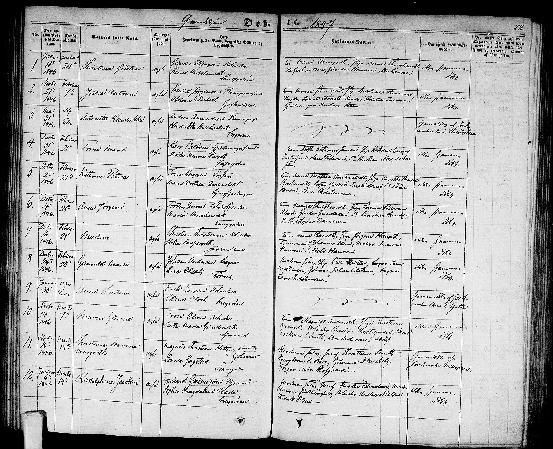 Bragernes kirkebøker, AV/SAKO-A-6/F/Fb/L0001: Parish register (official) no. II 1, 1830-1847, p. 276