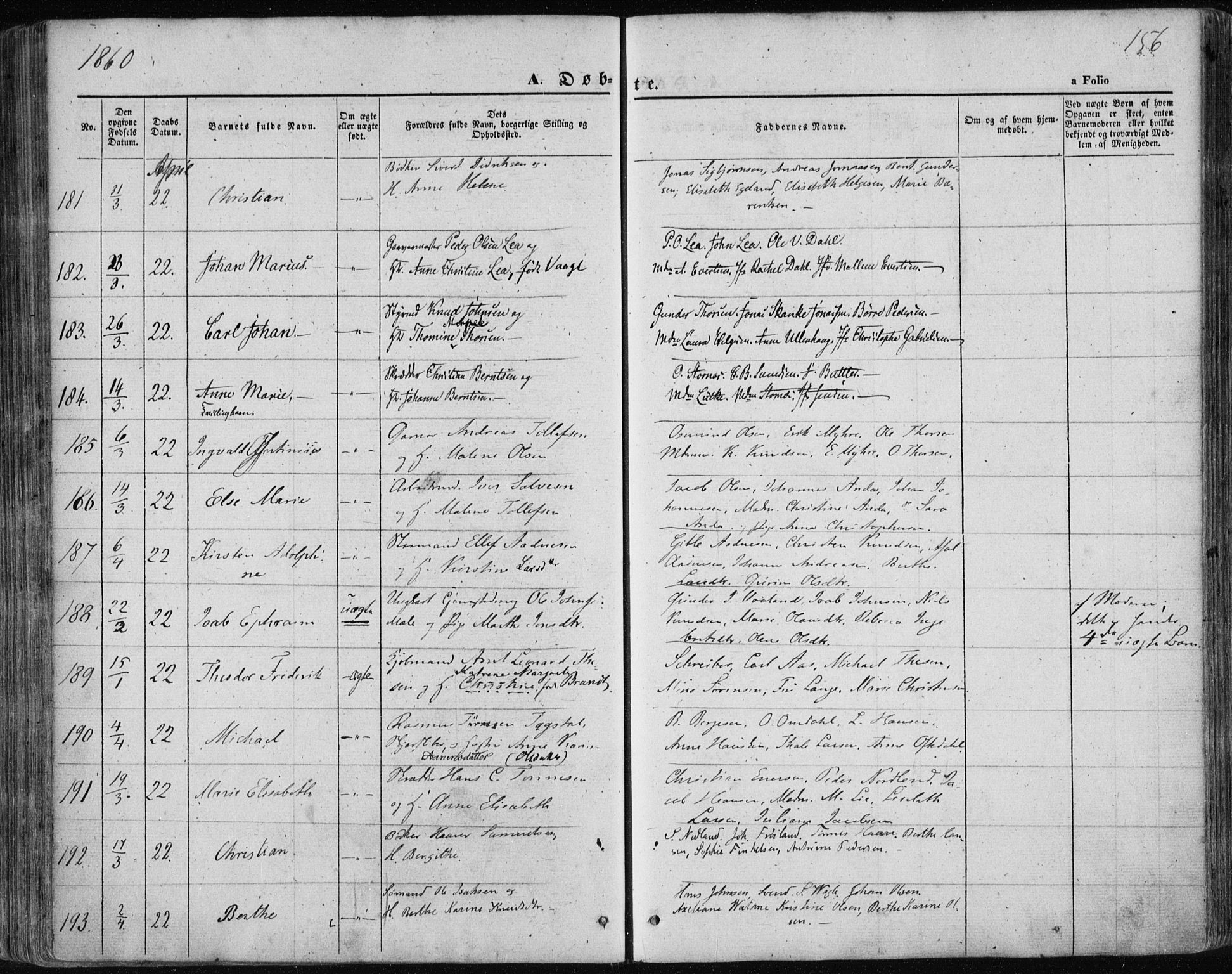 Domkirken sokneprestkontor, SAST/A-101812/001/30/30BA/L0017: Parish register (official) no. A 16, 1855-1867, p. 156