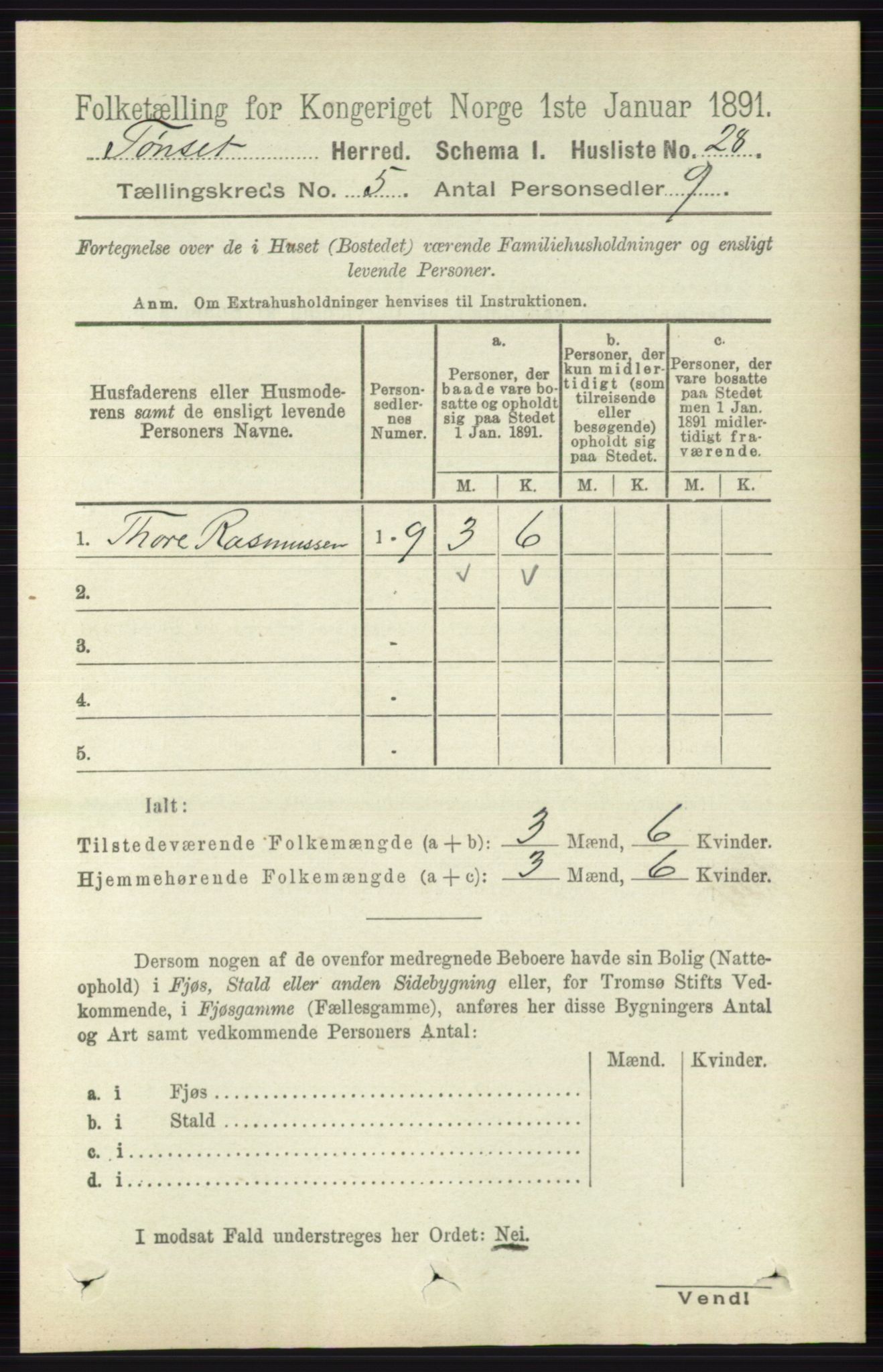 RA, 1891 census for 0437 Tynset, 1891, p. 1041